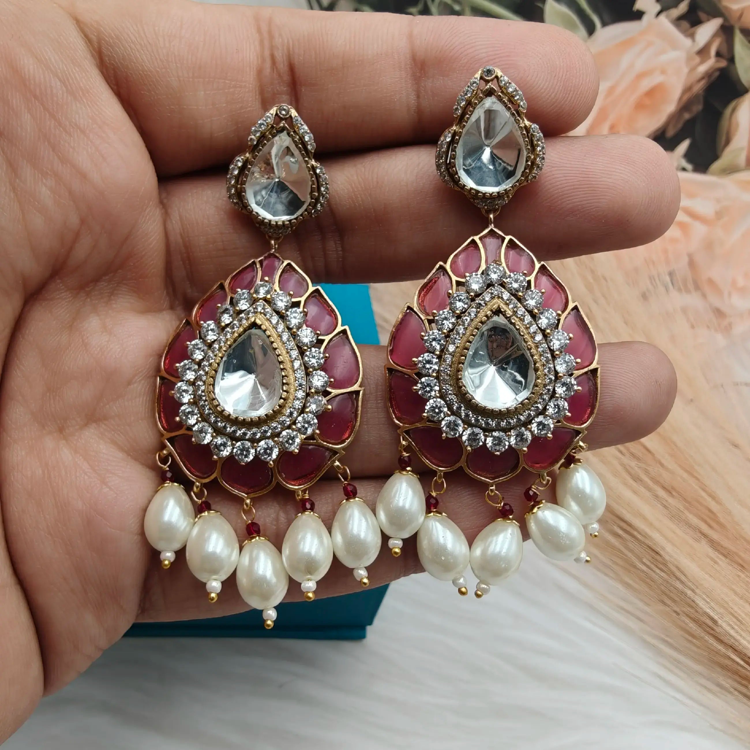Anushka Moissanite Takker Stone Earrings - Ruby