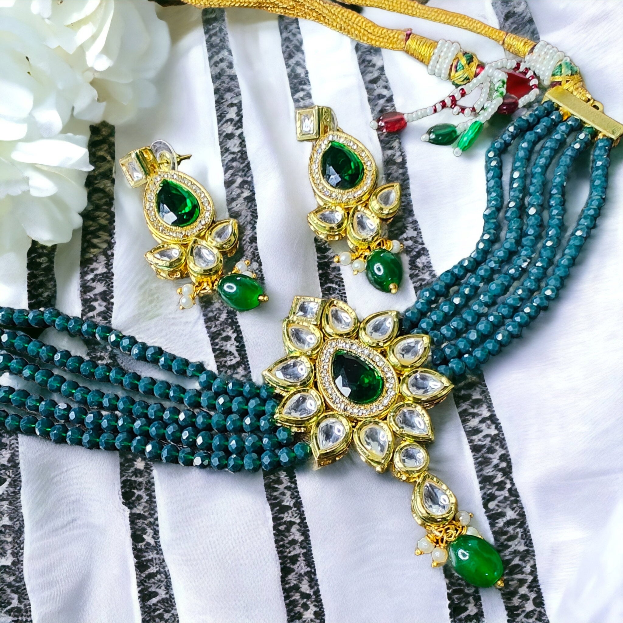 Kusum Choker Set- Bottle Green