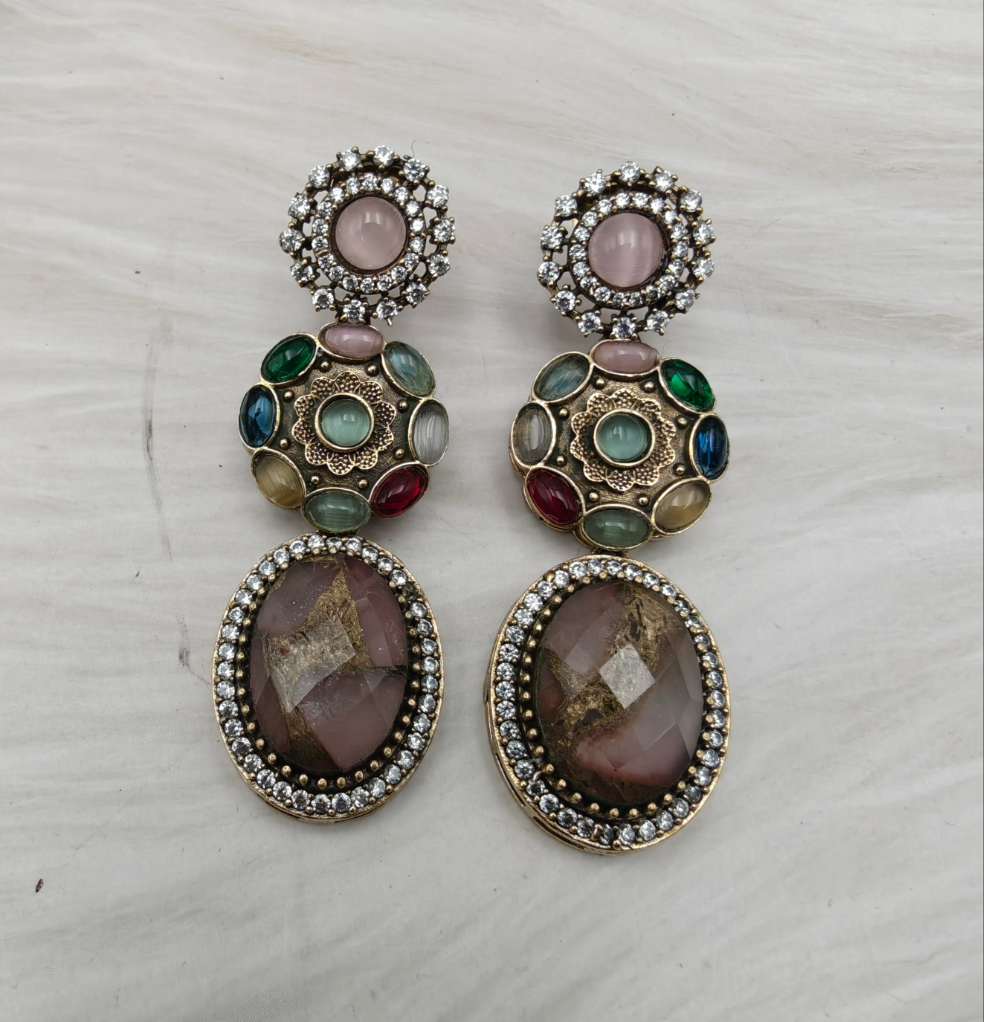 Sabya Charm Copper Doublet Earrings - Pink