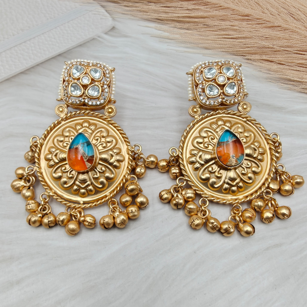 Aastha Handcrafted Brass Fusion Earrings - Orange n Turquoise