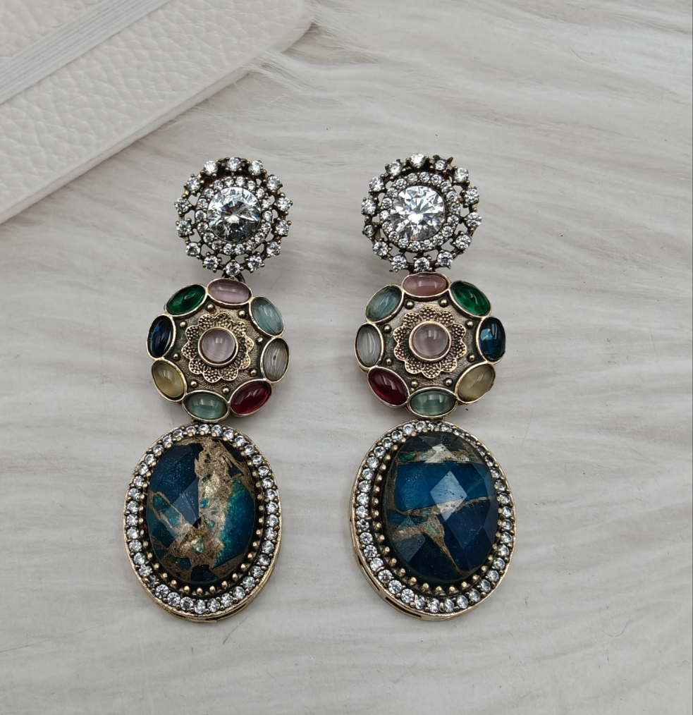 Sabya Charm Copper Doublet Earrings - Teal Multi