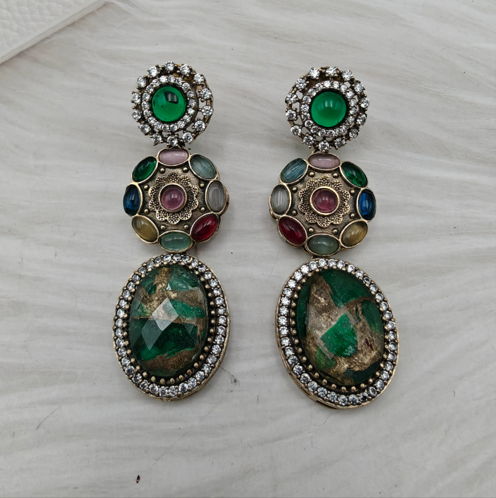Sabya Charm Copper Doublet Earrings - Green