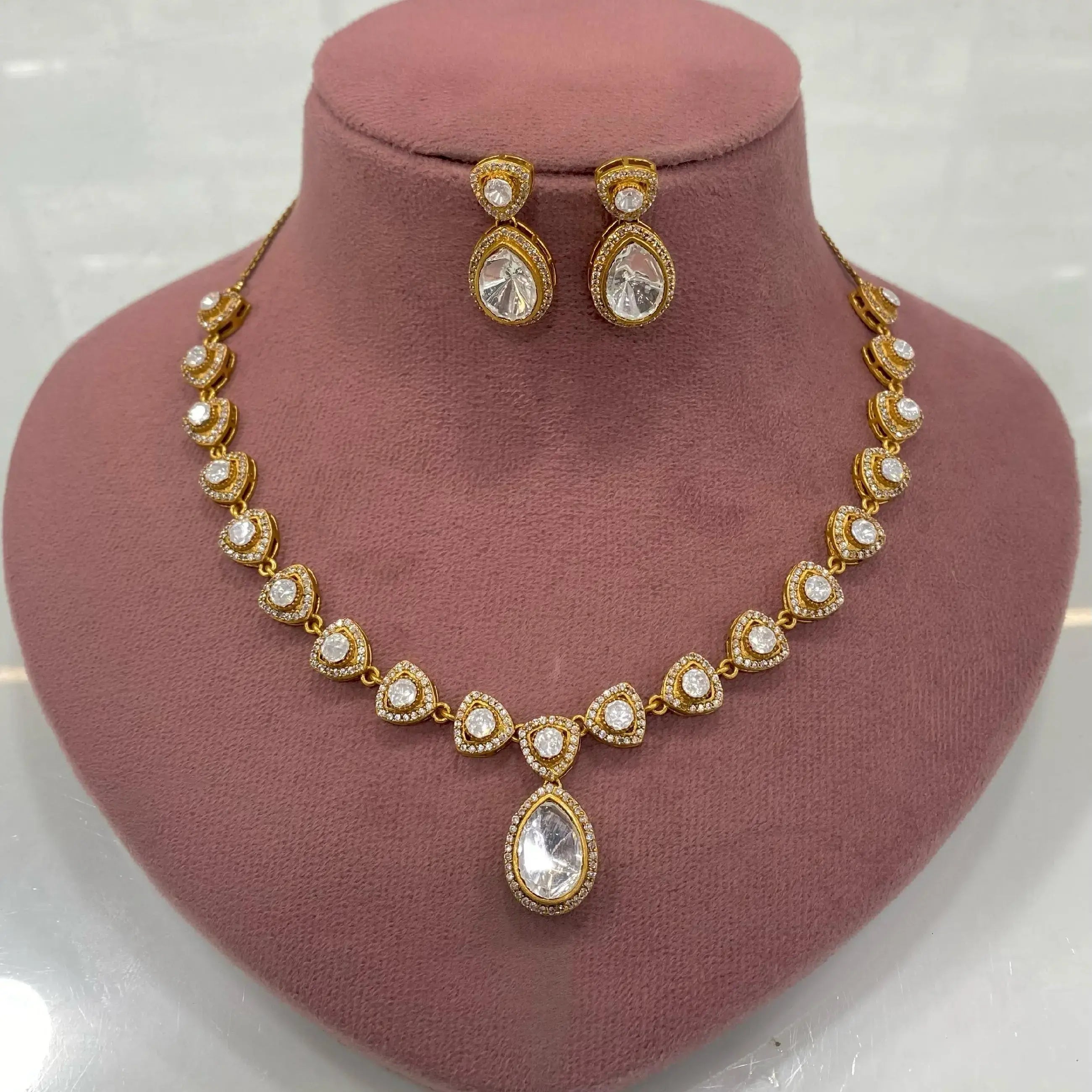 Zahana Uncut Moissanite Polki Necklace Set