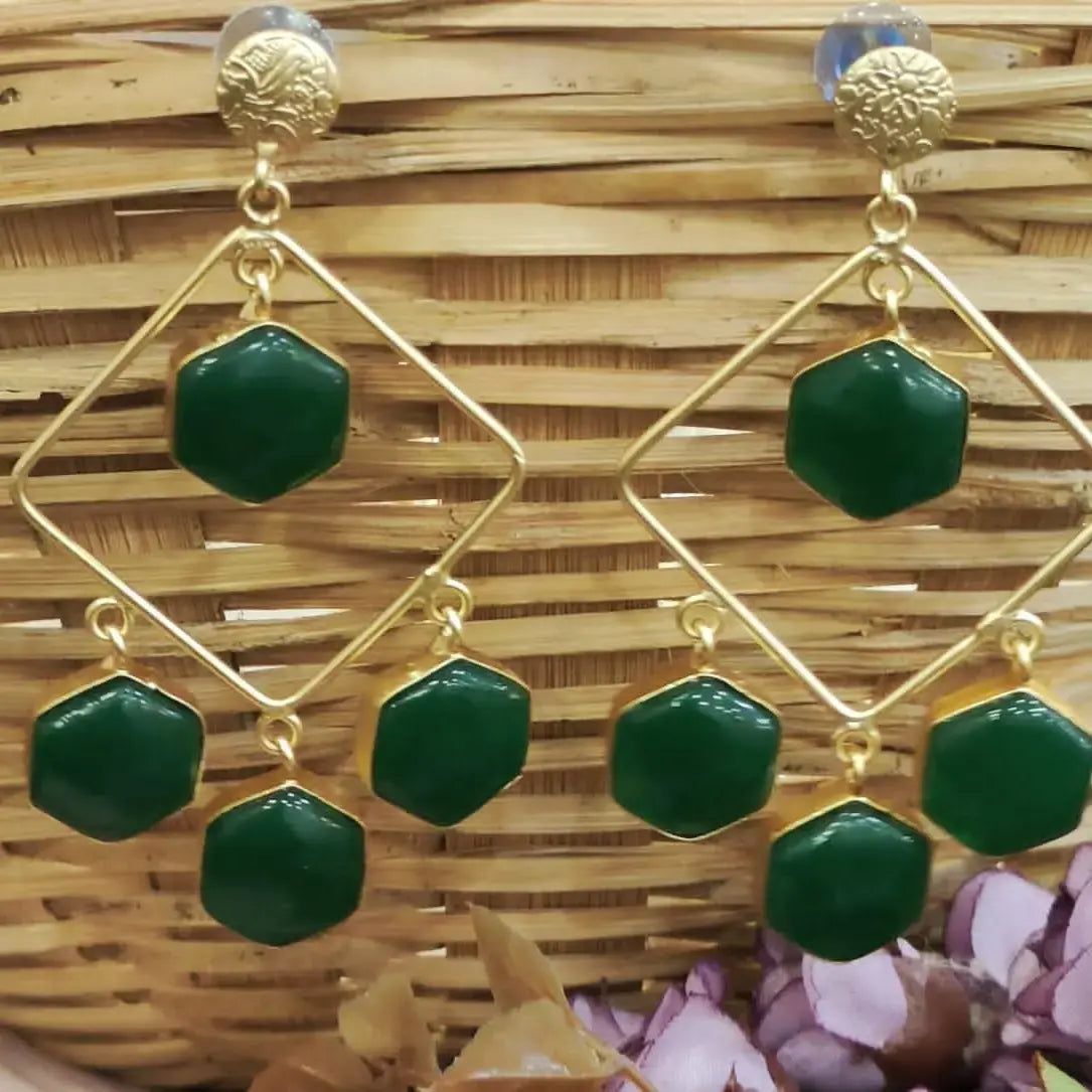 Asma Monalisa Dangler Earrings - Green