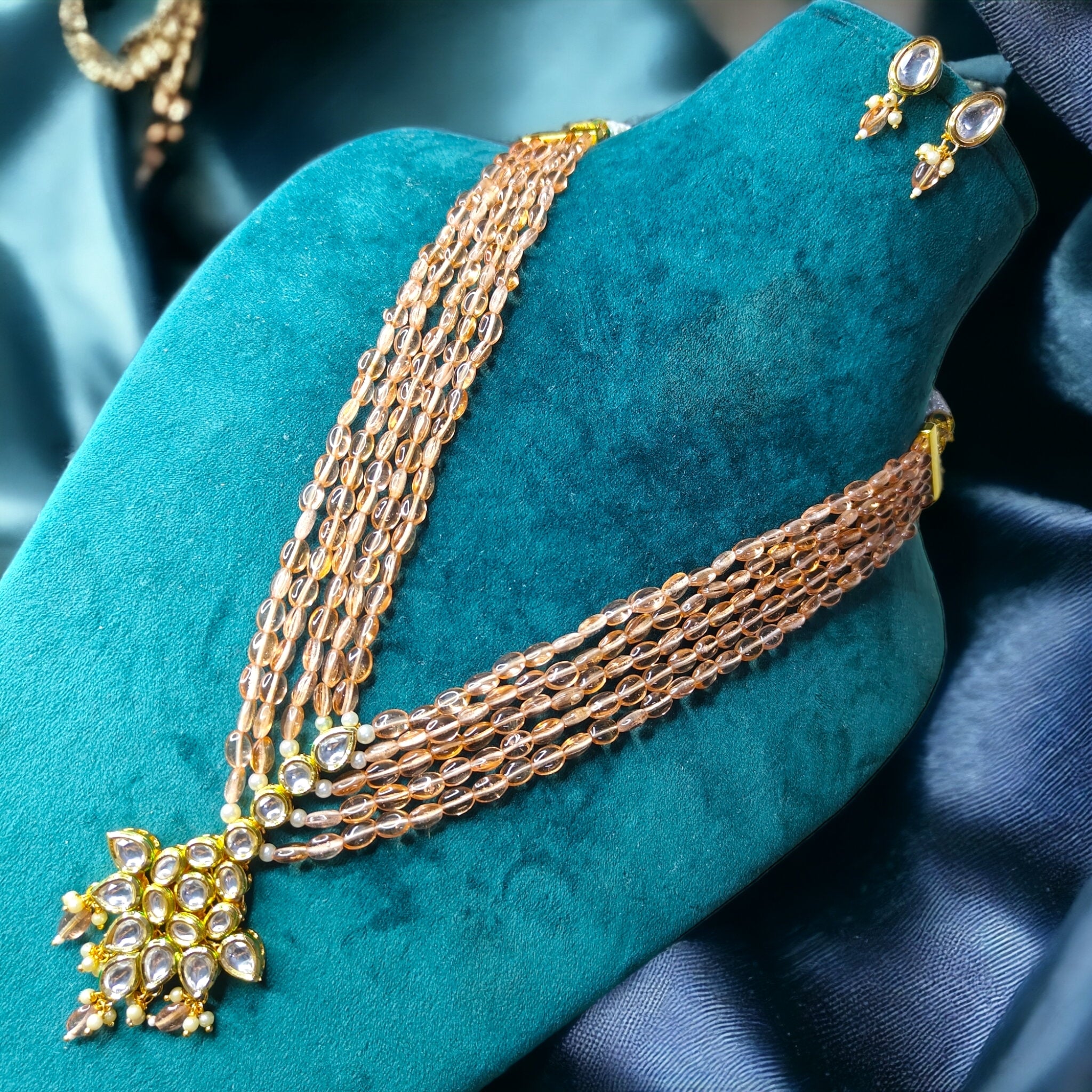 Wahida Kundan Long Necklace- Peach