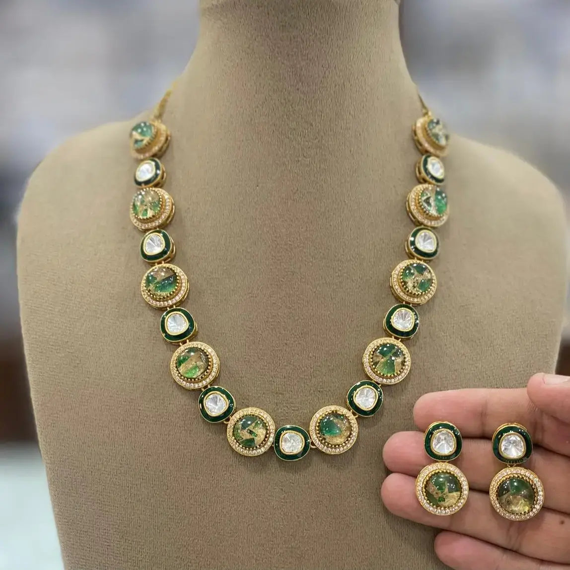 Aprajita Tourmaline Doublet Necklace Set - Green