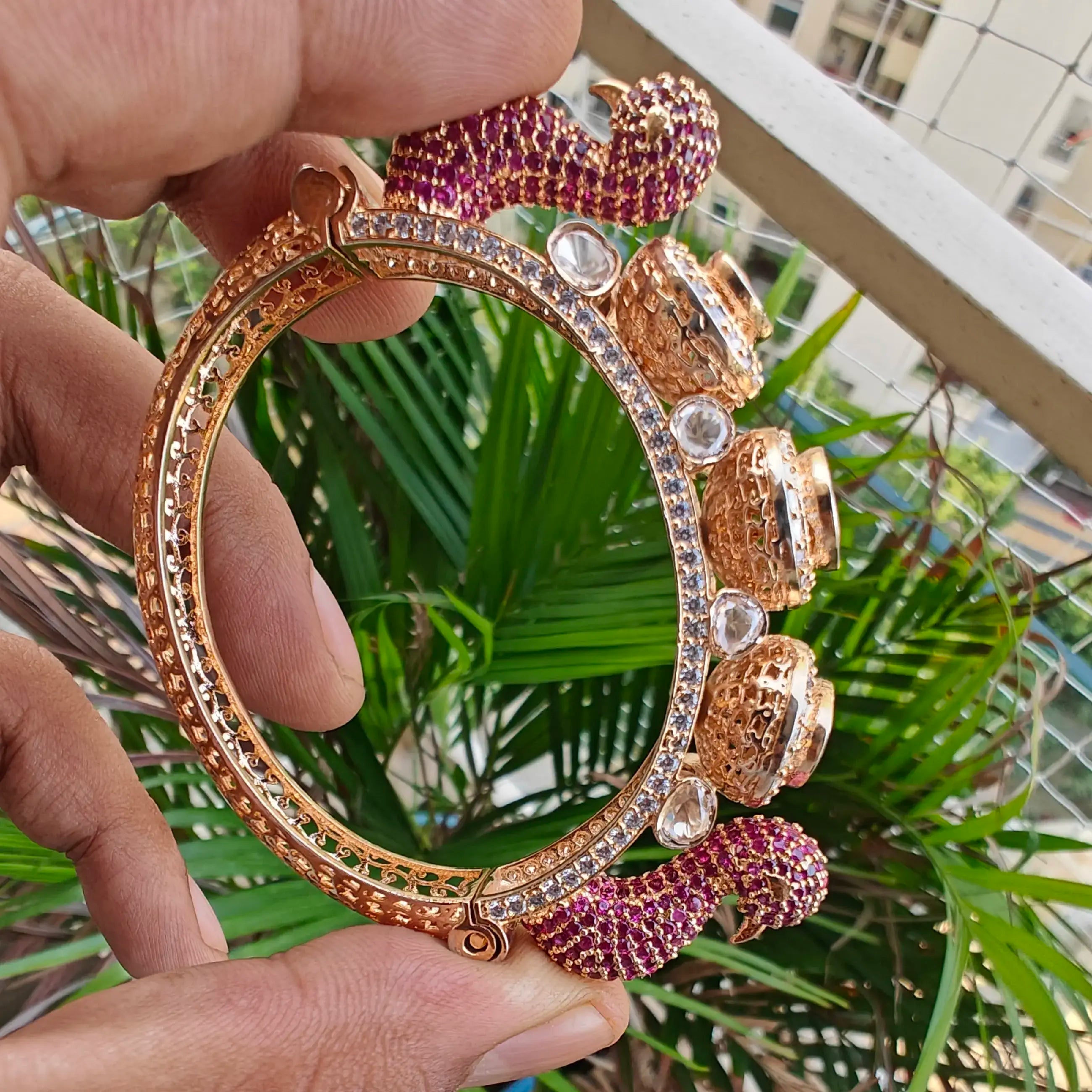 Pakhi Moissanite Openable Premium Bracelet Bangle - Ruby Pink