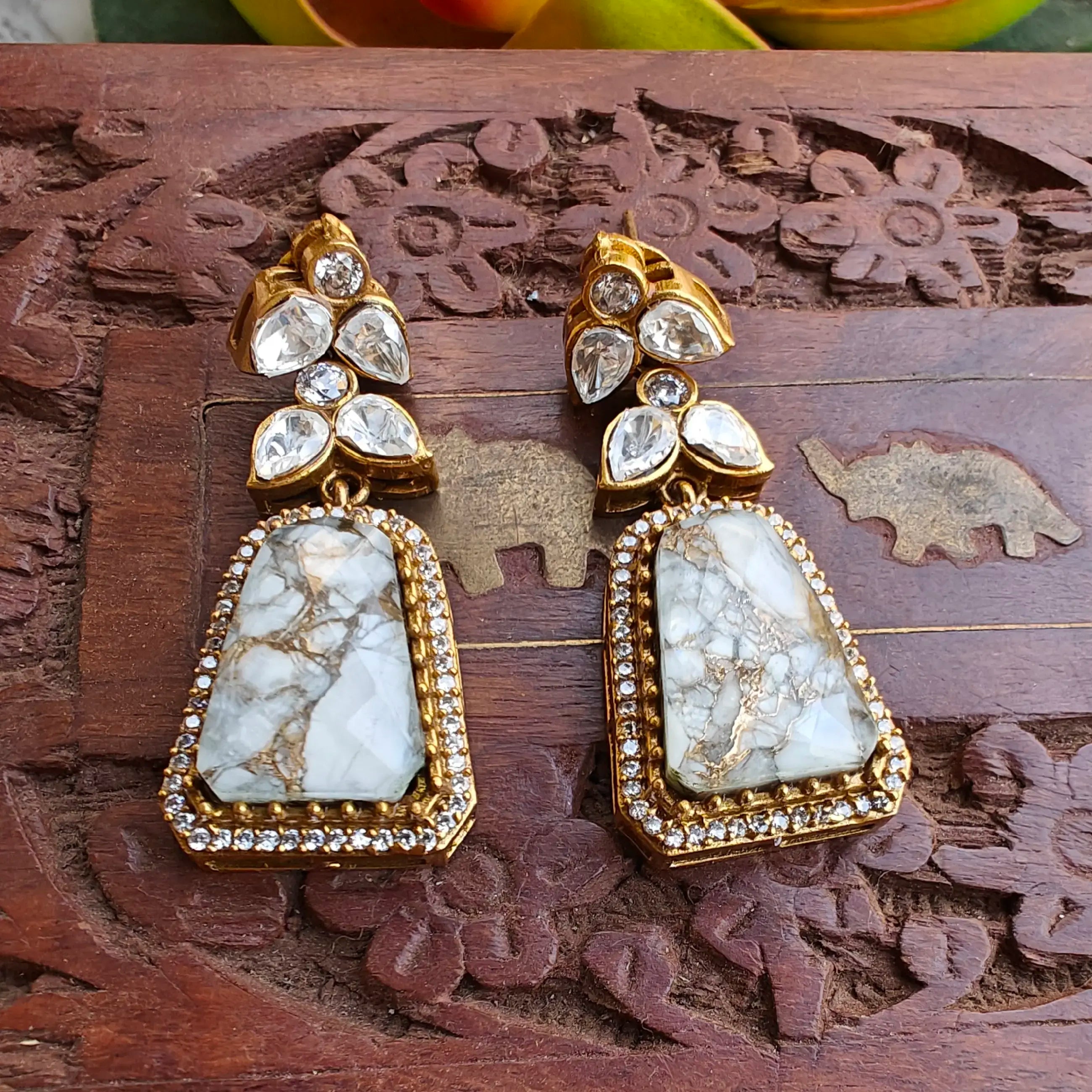 Ankahee Moissanite And Tourmaline Doublet Statement Earrings - White
