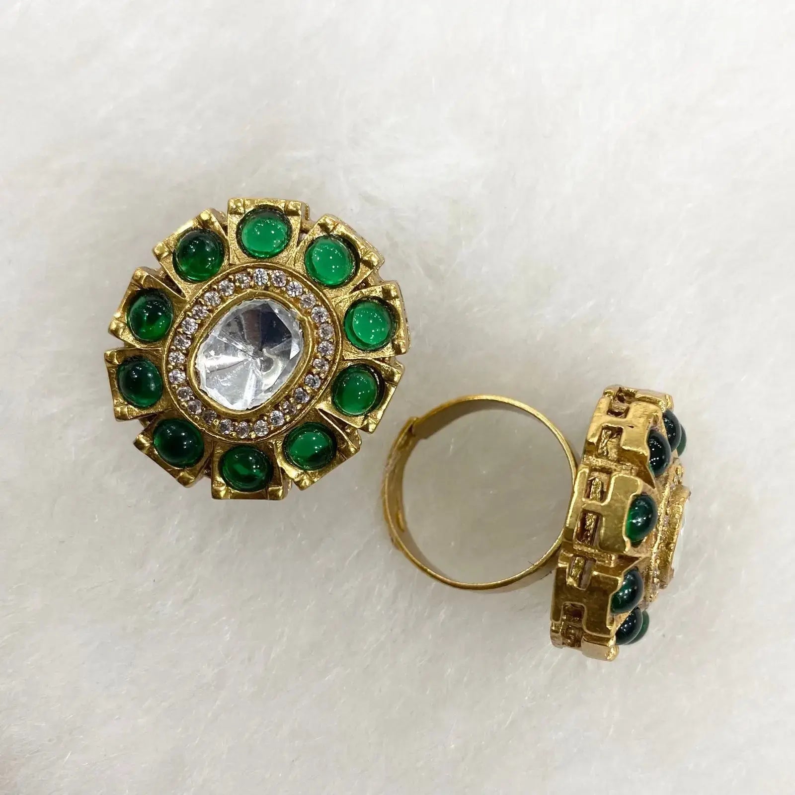 Tanika Polki Kundan Finger Ring - Green