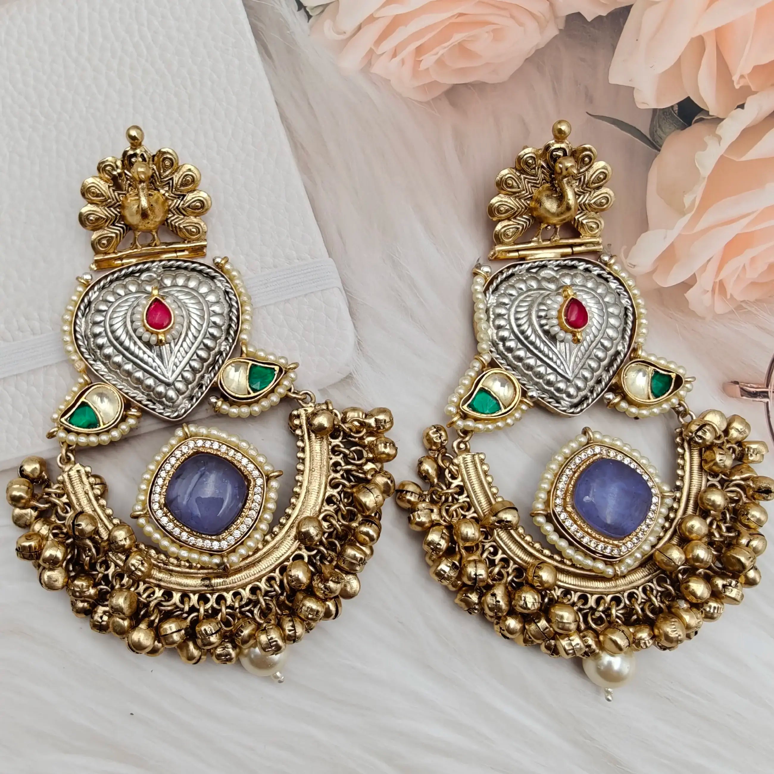 Ehsaas Doublet Brass Fusion Amrapali Earrings - Purple