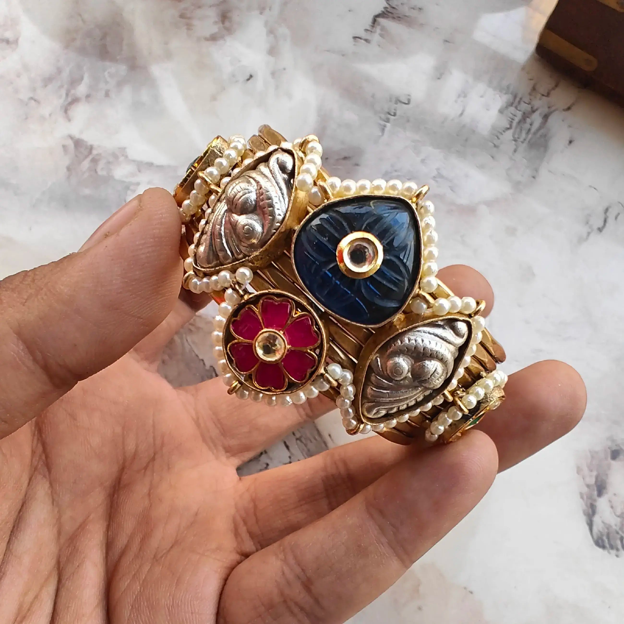 Sayantani Amrapali Brass Fusion Handcuff - Blue