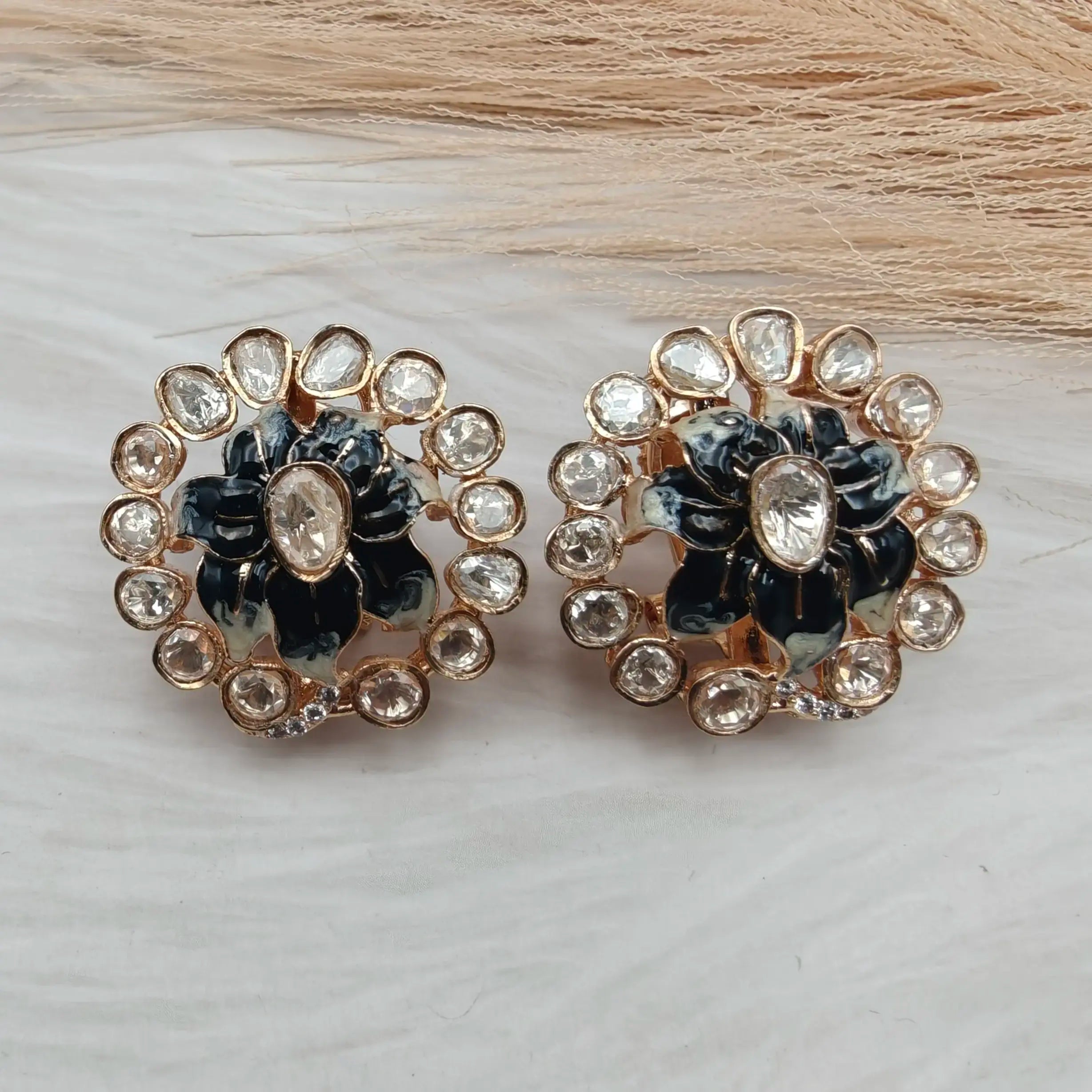Fiore Moissanite Italian Enamel Studs- Black n beige