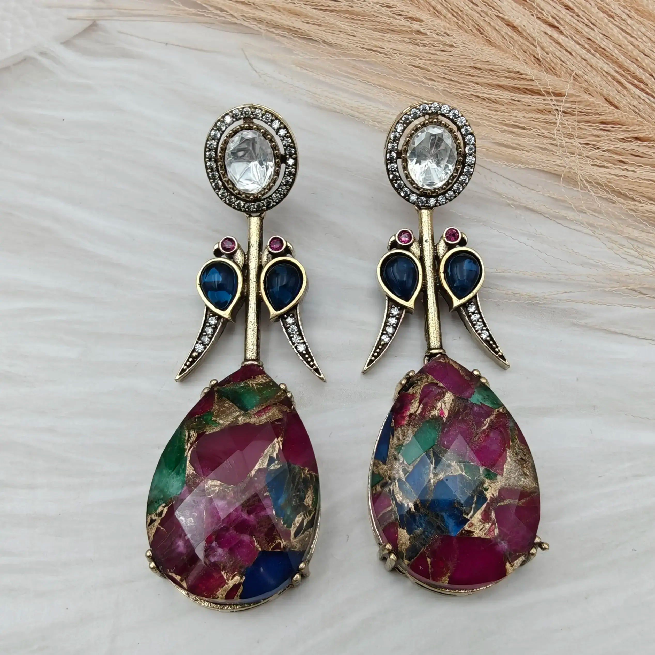 Hazrat Tourmaline Doublet Earrings - Multi