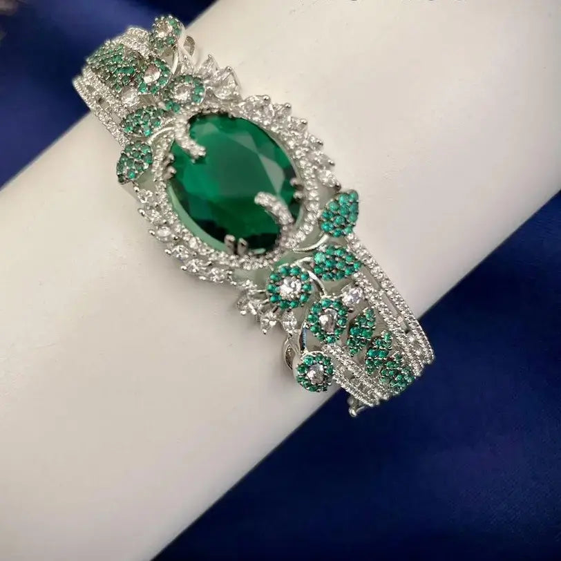Shreya Silver Finish AD Bracelet - Green