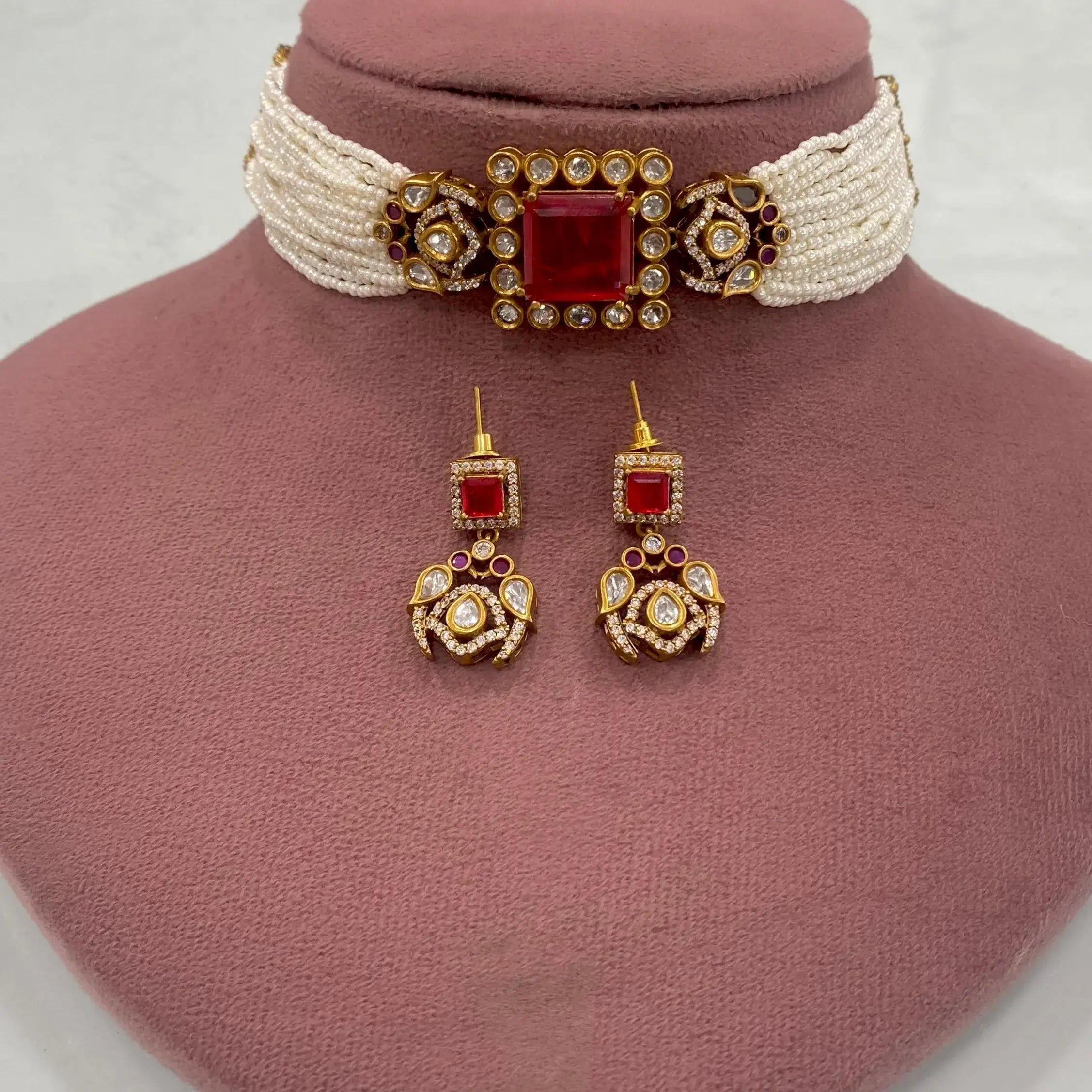 Tanzida Doublet Choker Set- Red