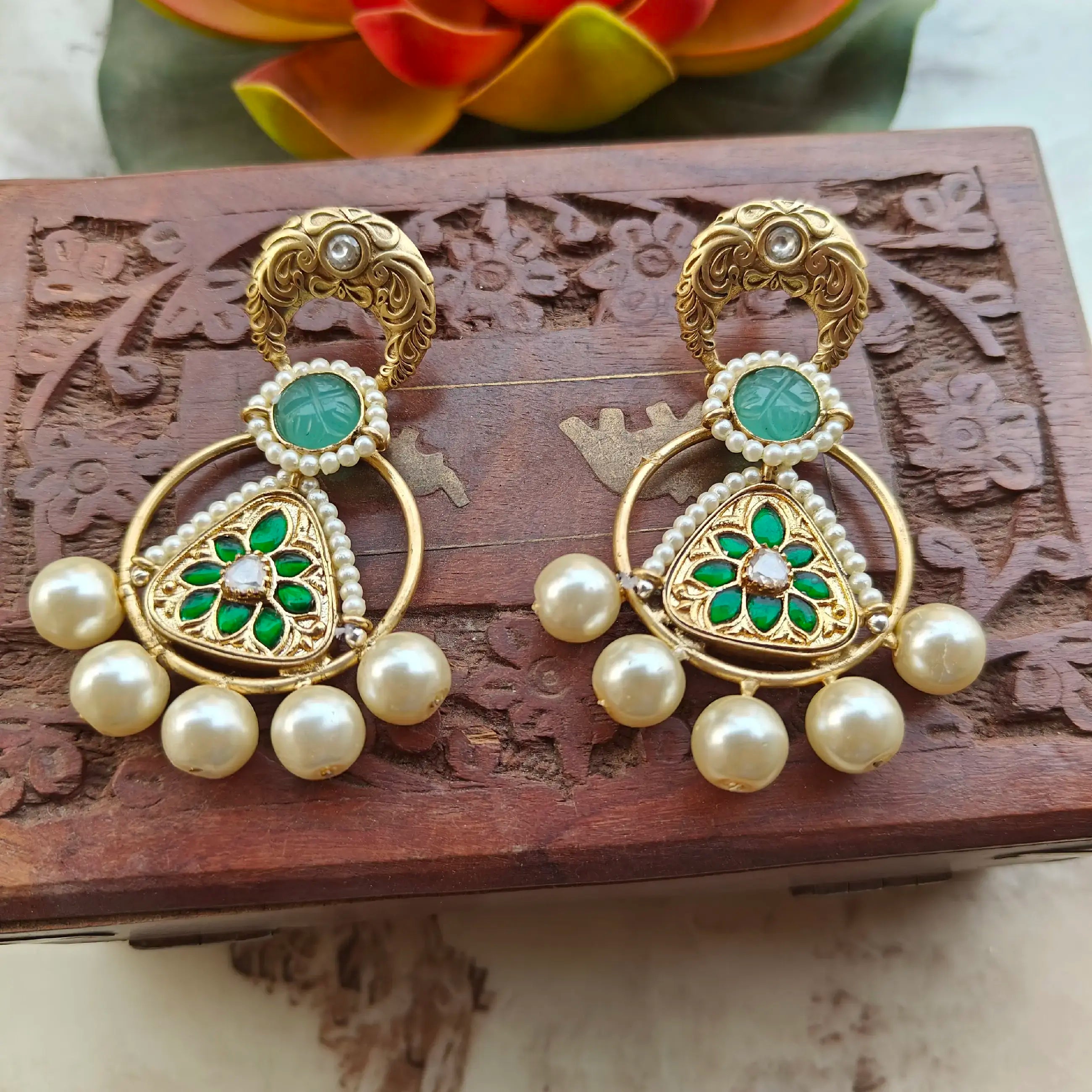 Kamna Amrapali Brass Fusion Earrings - Mint