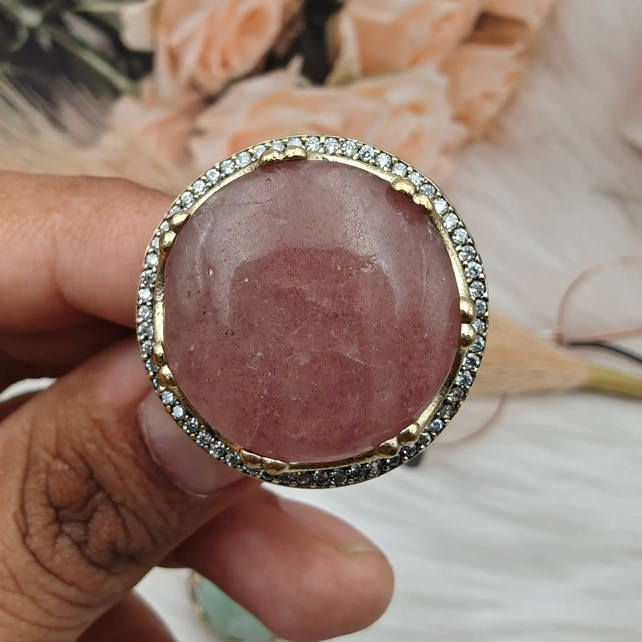 Saira Sabya Inspired Ring- Strawberry Quartz