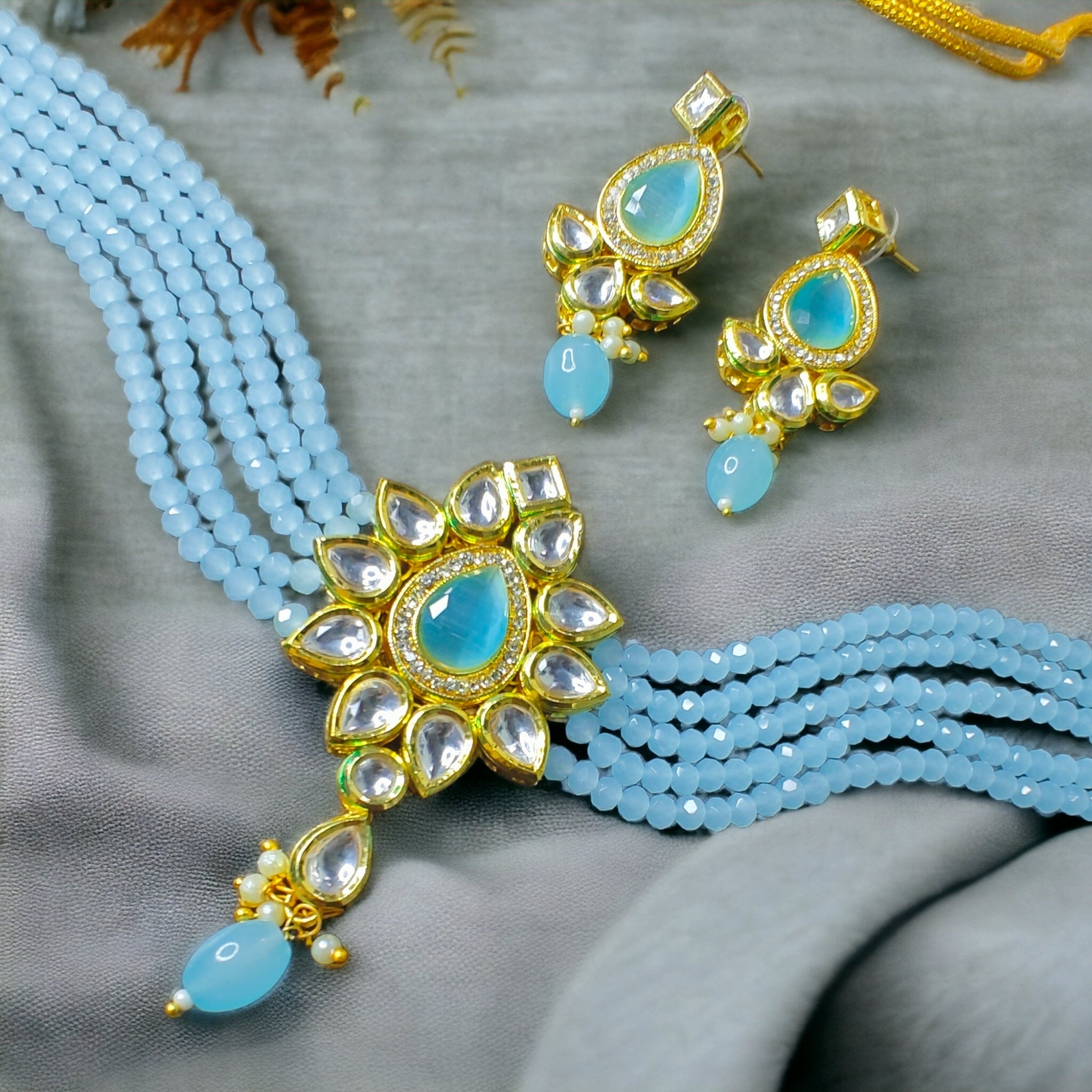 Kusum Choker Set- Powder Blue