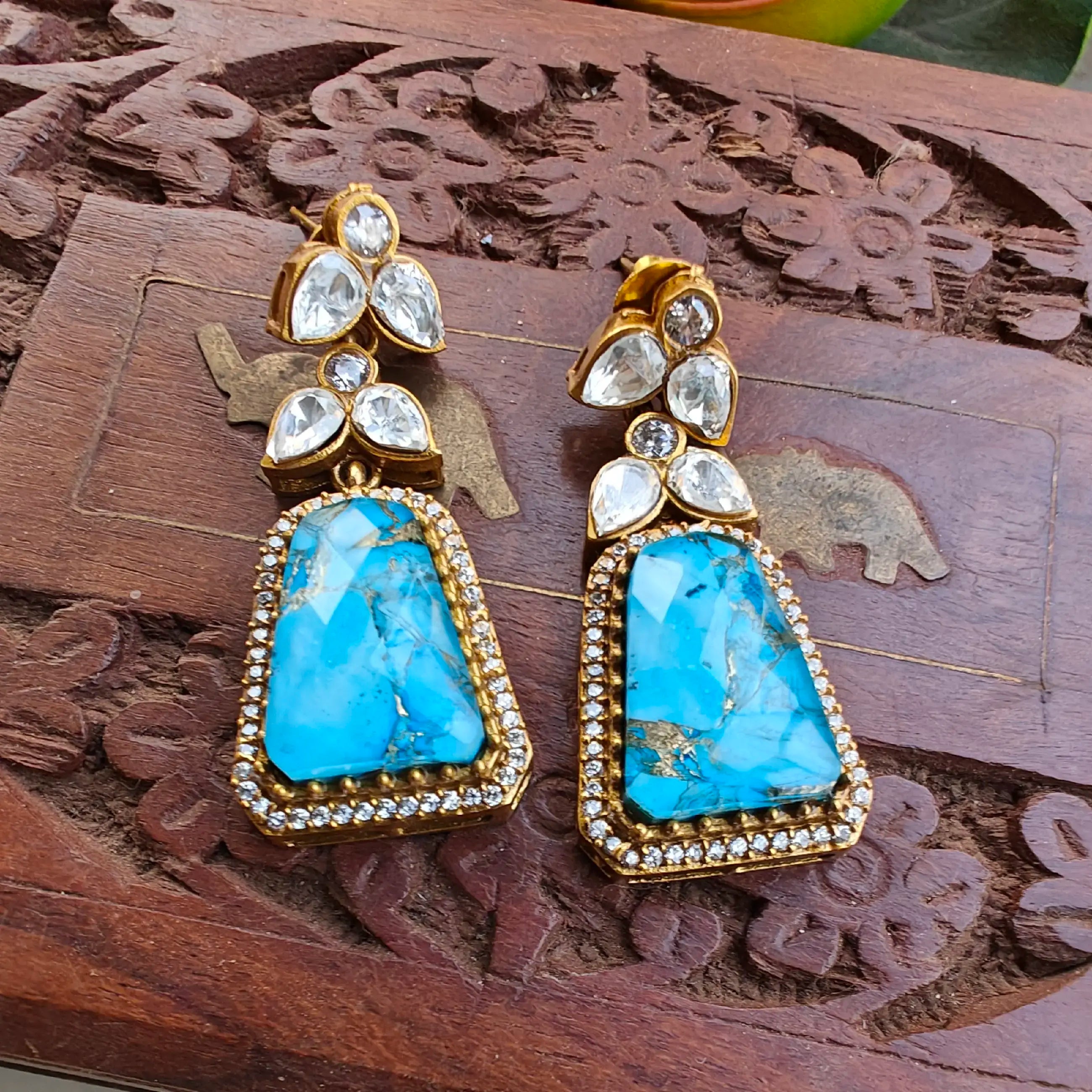 Ankahee Moissanite And Tourmaline Doublet Statement Earrings - Turquoise