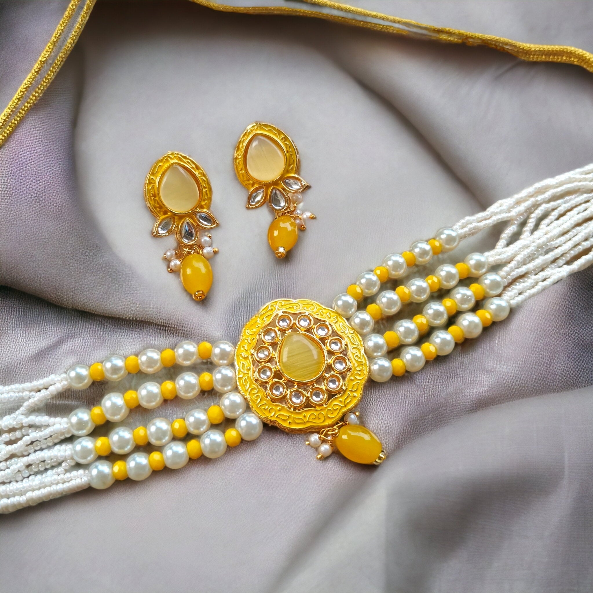 Samidha Gold Polish Choker- Yellow