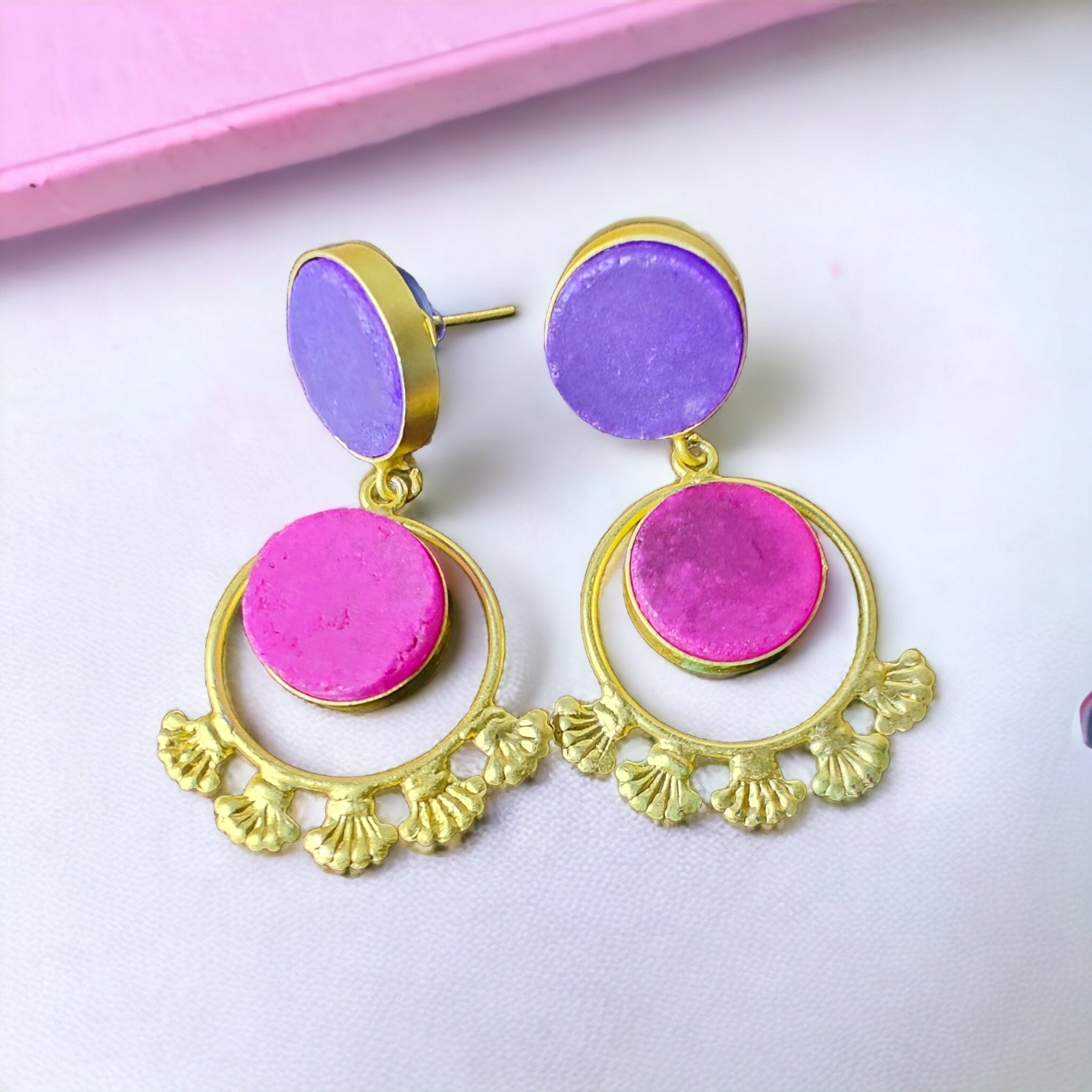 Adita Druzy Earrings- Pink N Purple