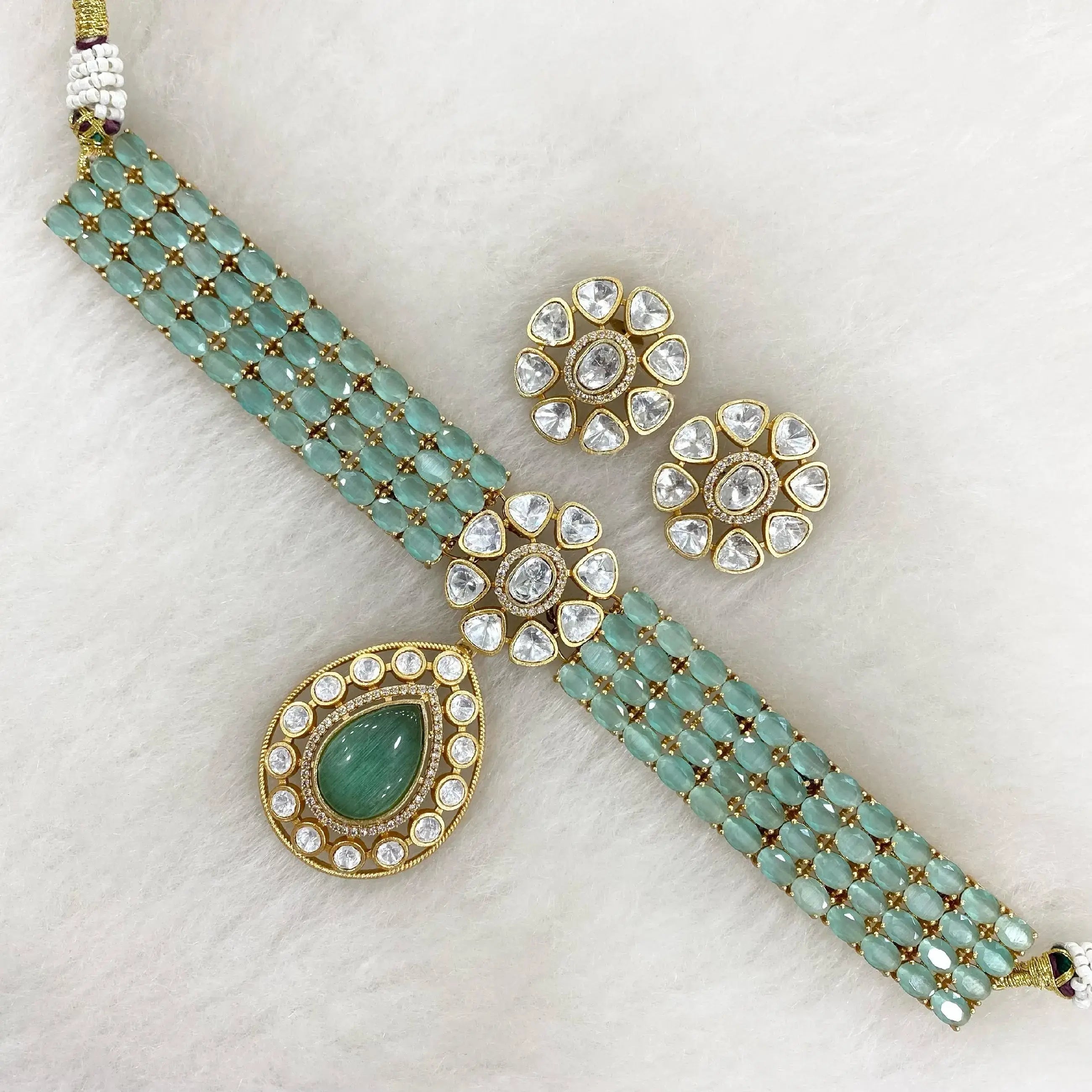 Mia Uncut Moissanite Polki Choker Set - Mint