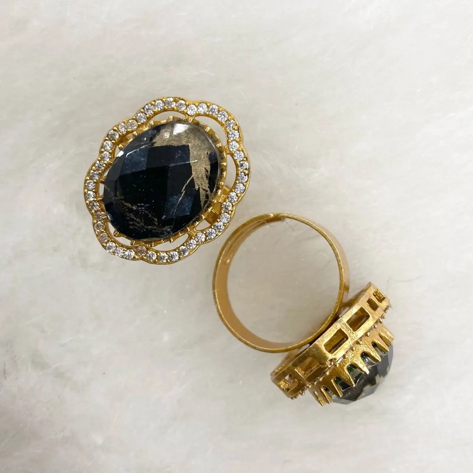 Sharmeen Tourmaline Doublet Adjustable Ring - Black