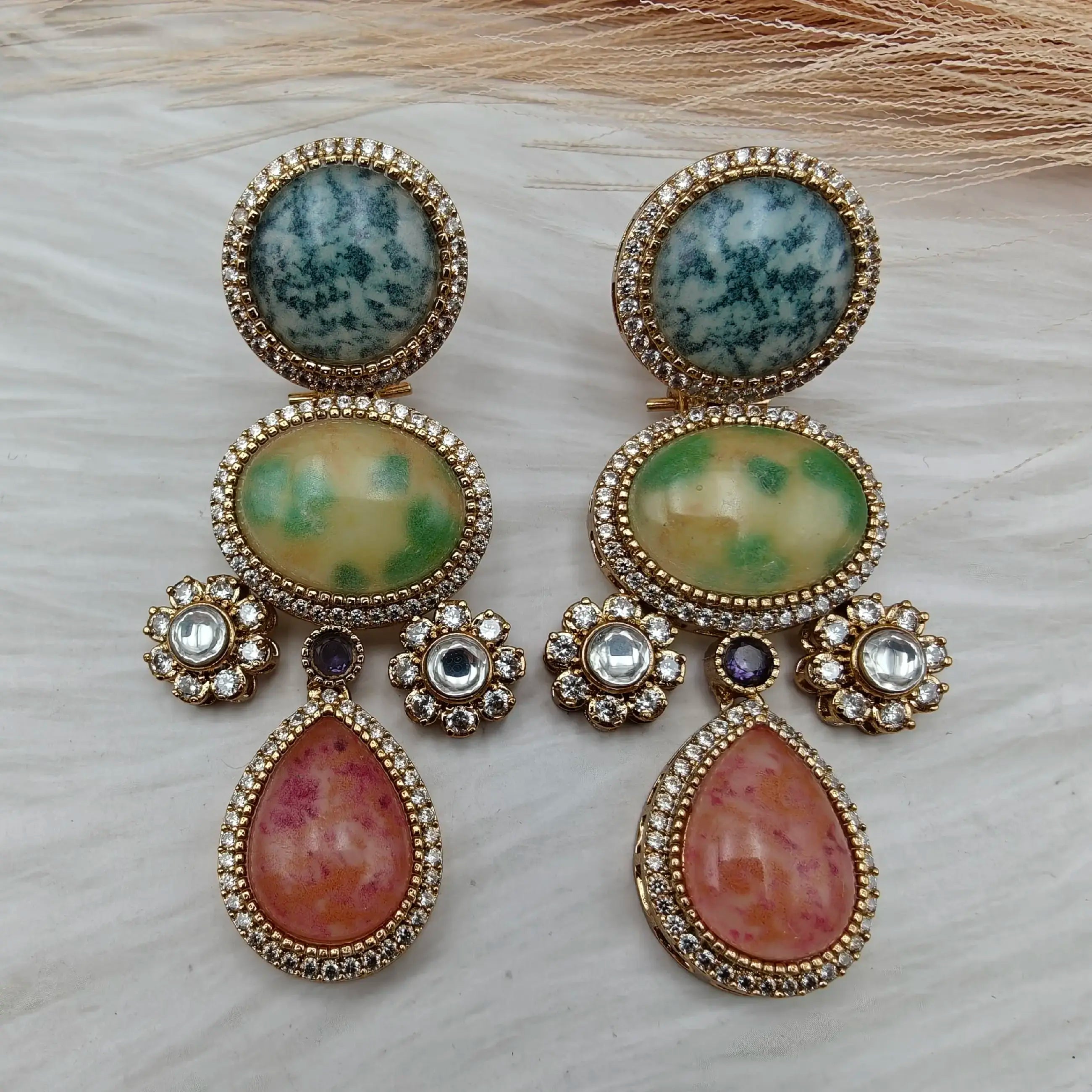 Sabyasachi Inspired Barbara Premium Earrings - Rhodocrosite