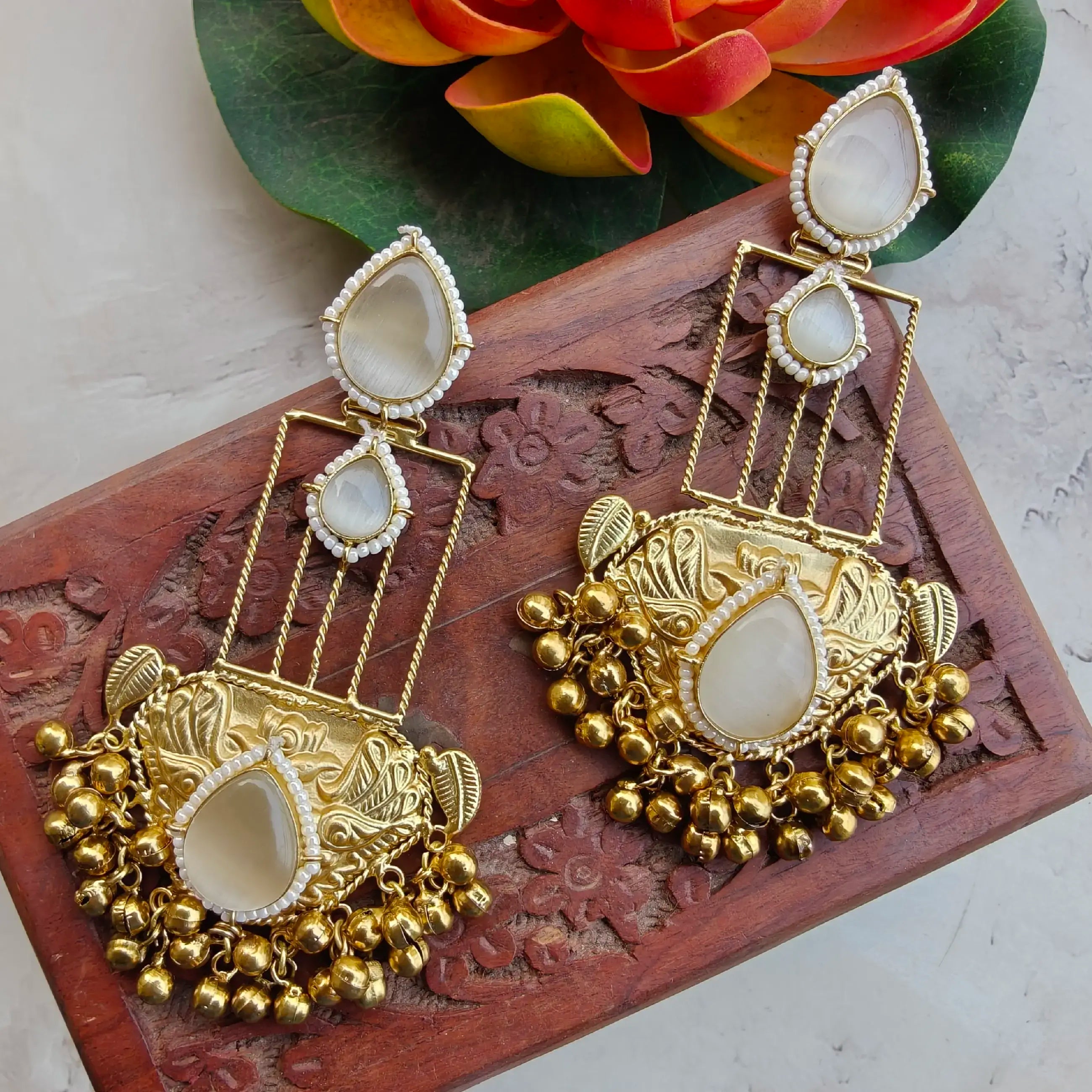Madhaniya Amrapali Brass Fusion Earrings - White