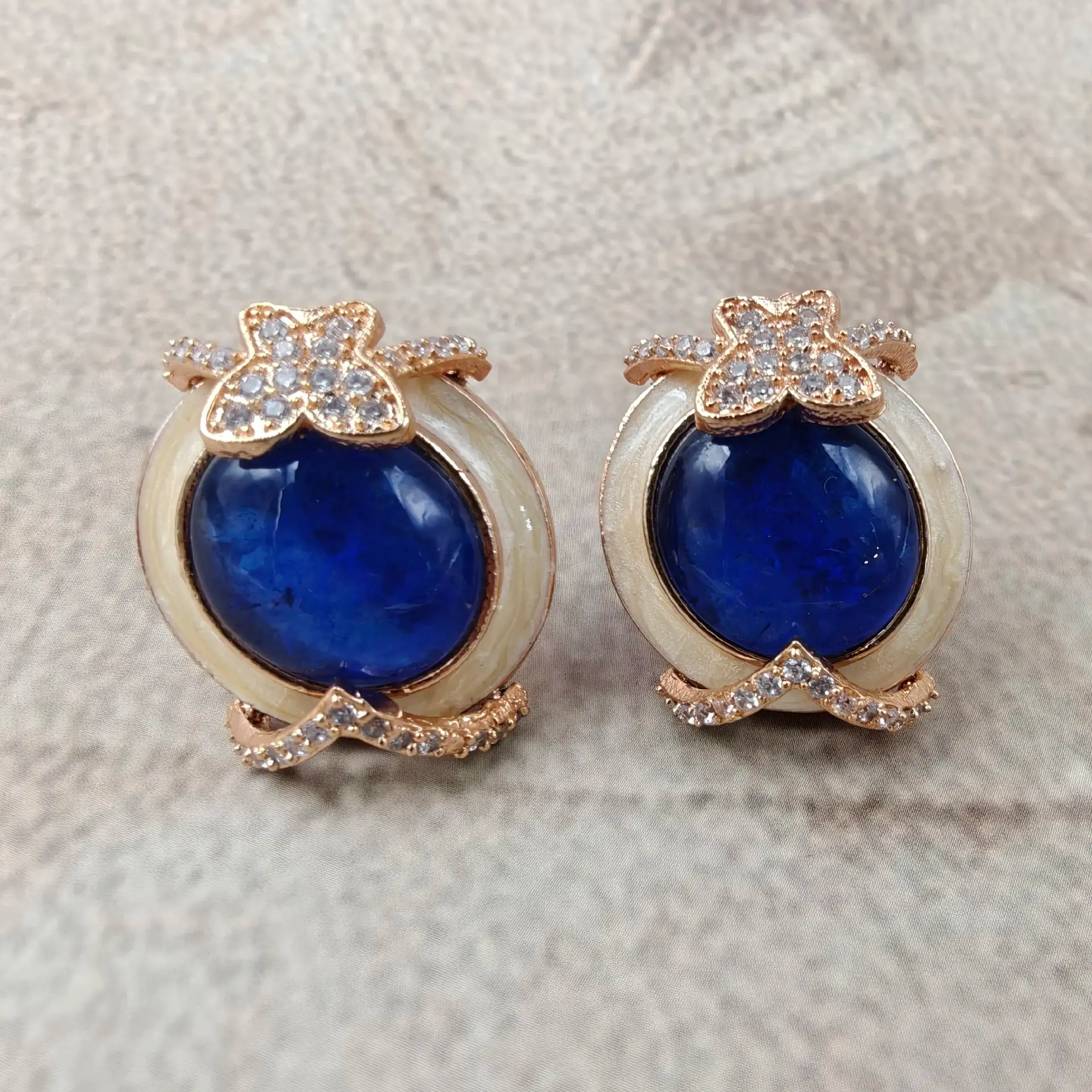 Butterfly Italian Meena Premium Doublet Studs - Blue