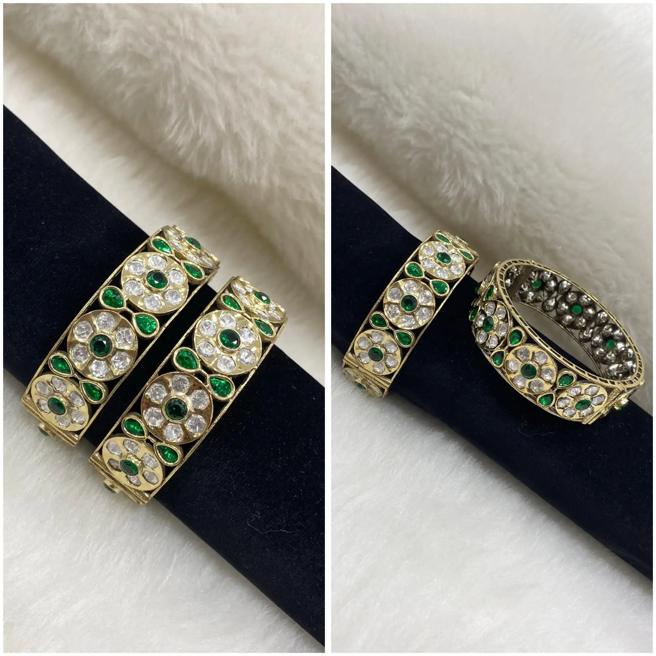 Sanika Tyani Kundan Openable Bangles - Green