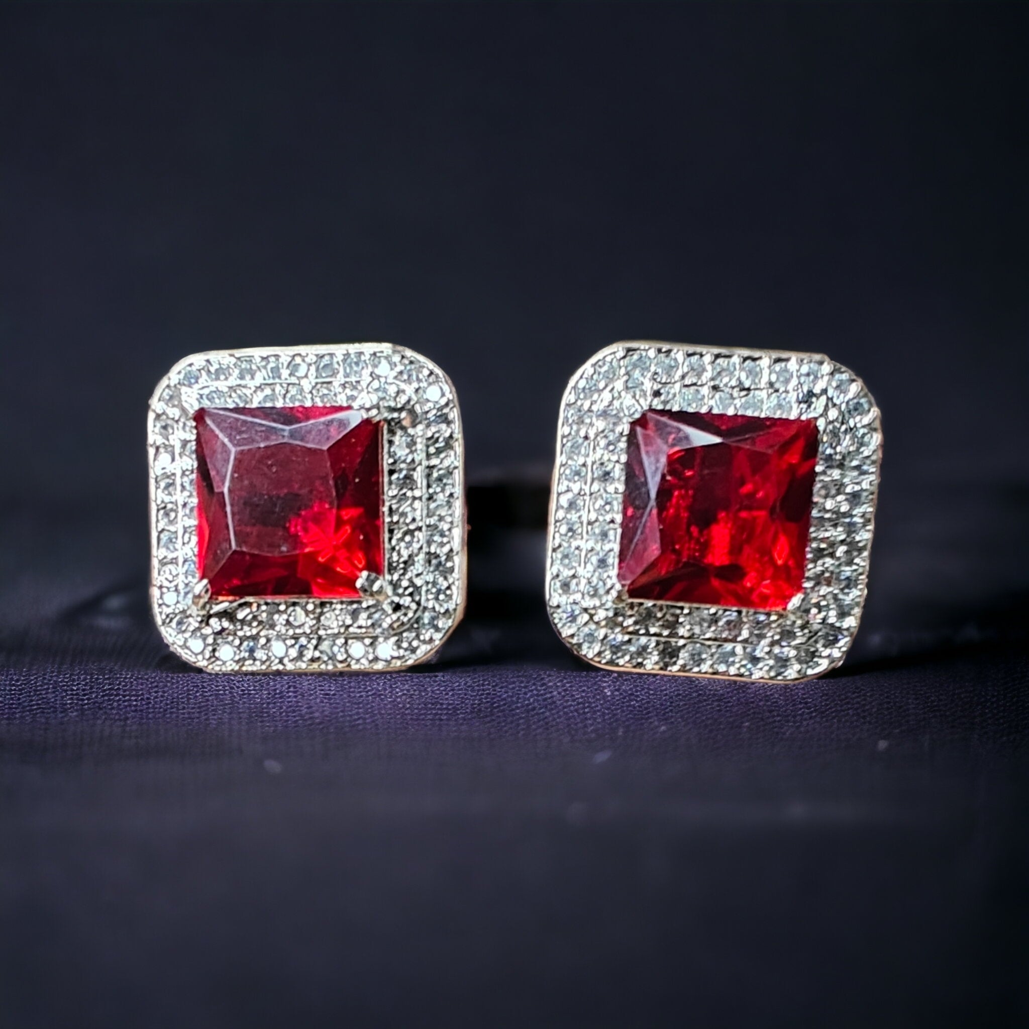 AD Square Stud- Ruby
