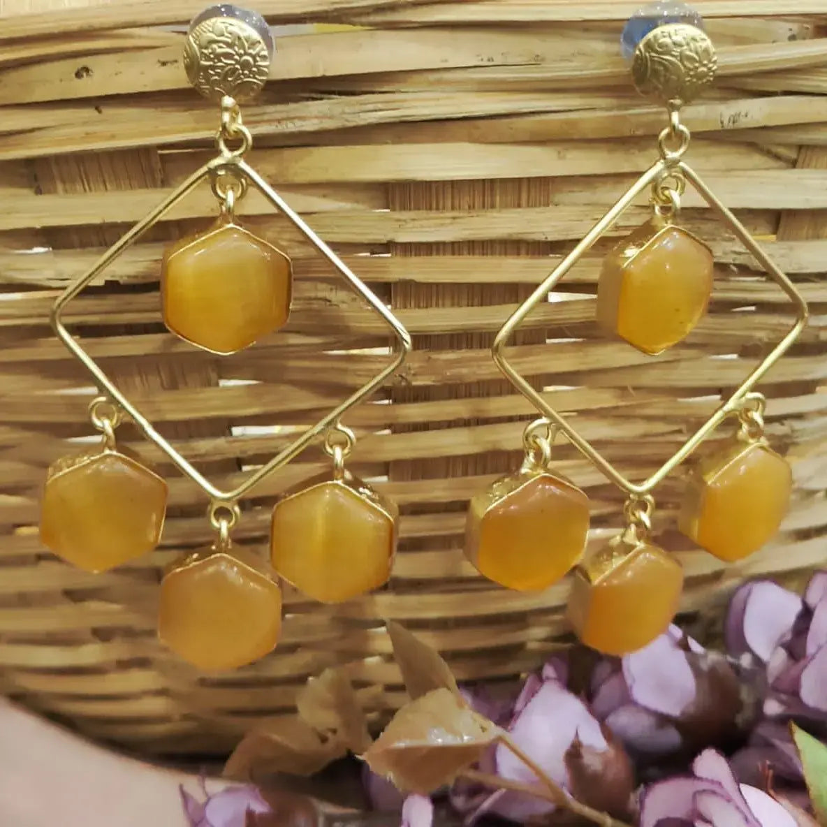 Asma Monalisa Dangler Earrings - Yellow