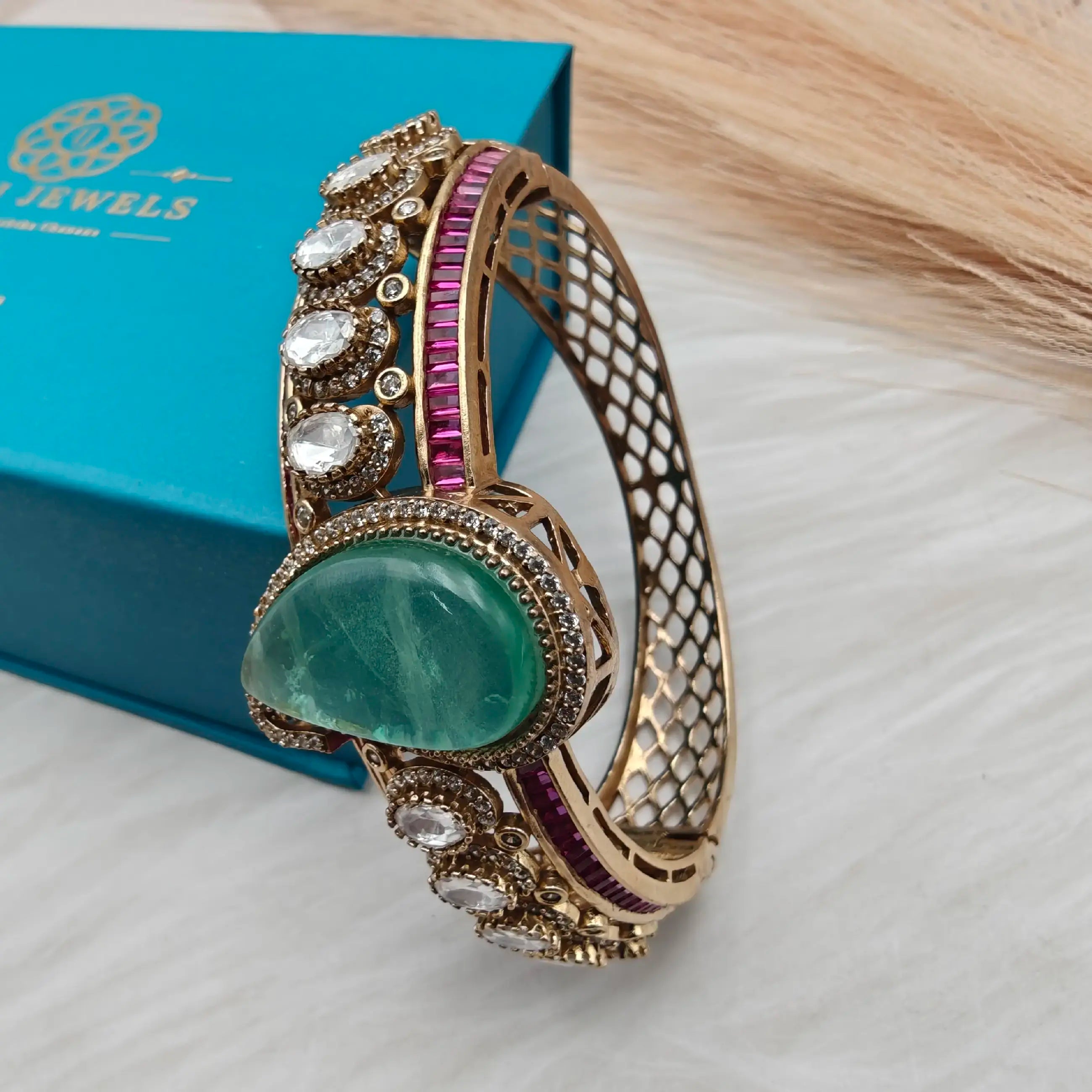 Tejasvi Doublet And Moissanite Victorian Openable Bracelet - Mint