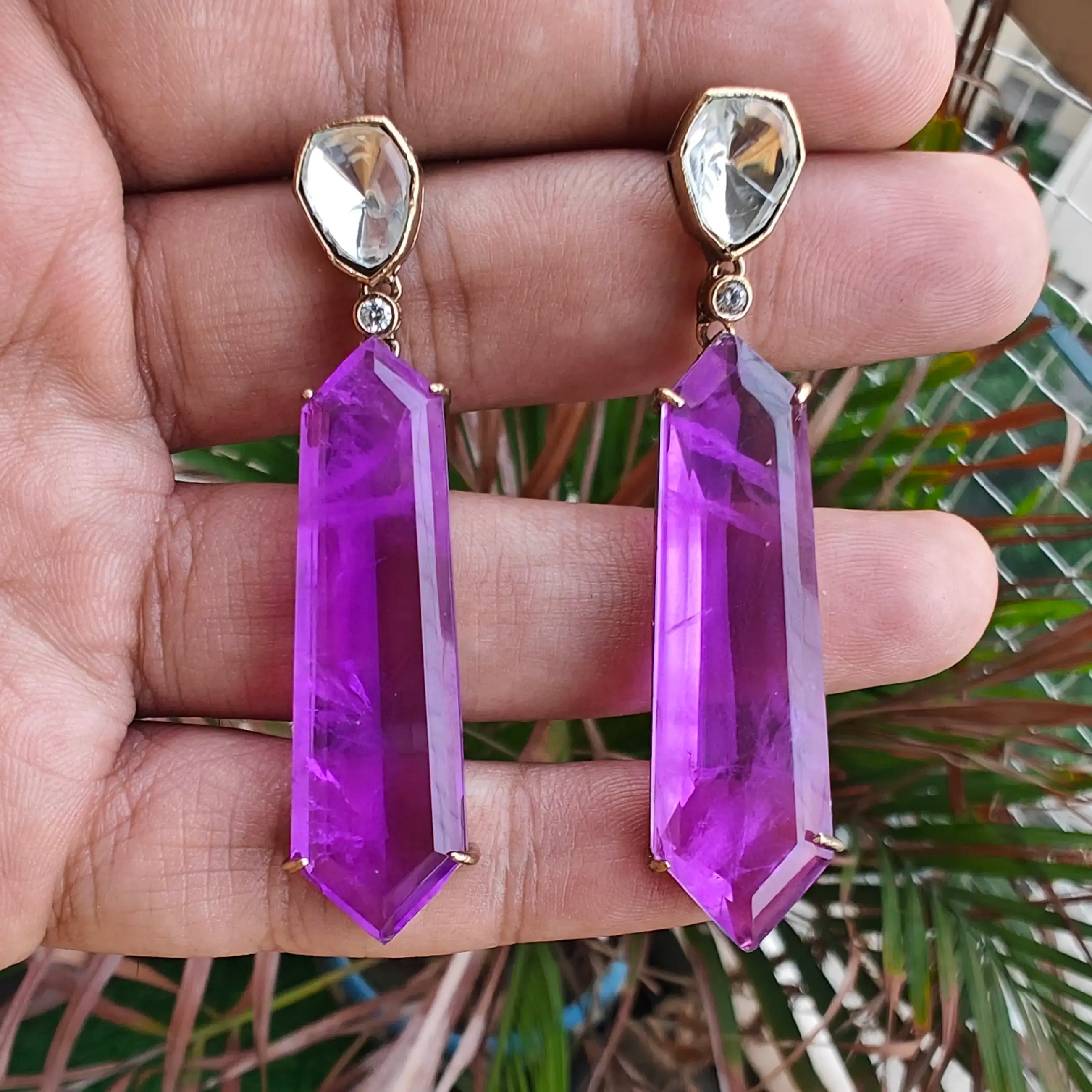 Kavya Doublet Uncut Polki Earrings- Purple