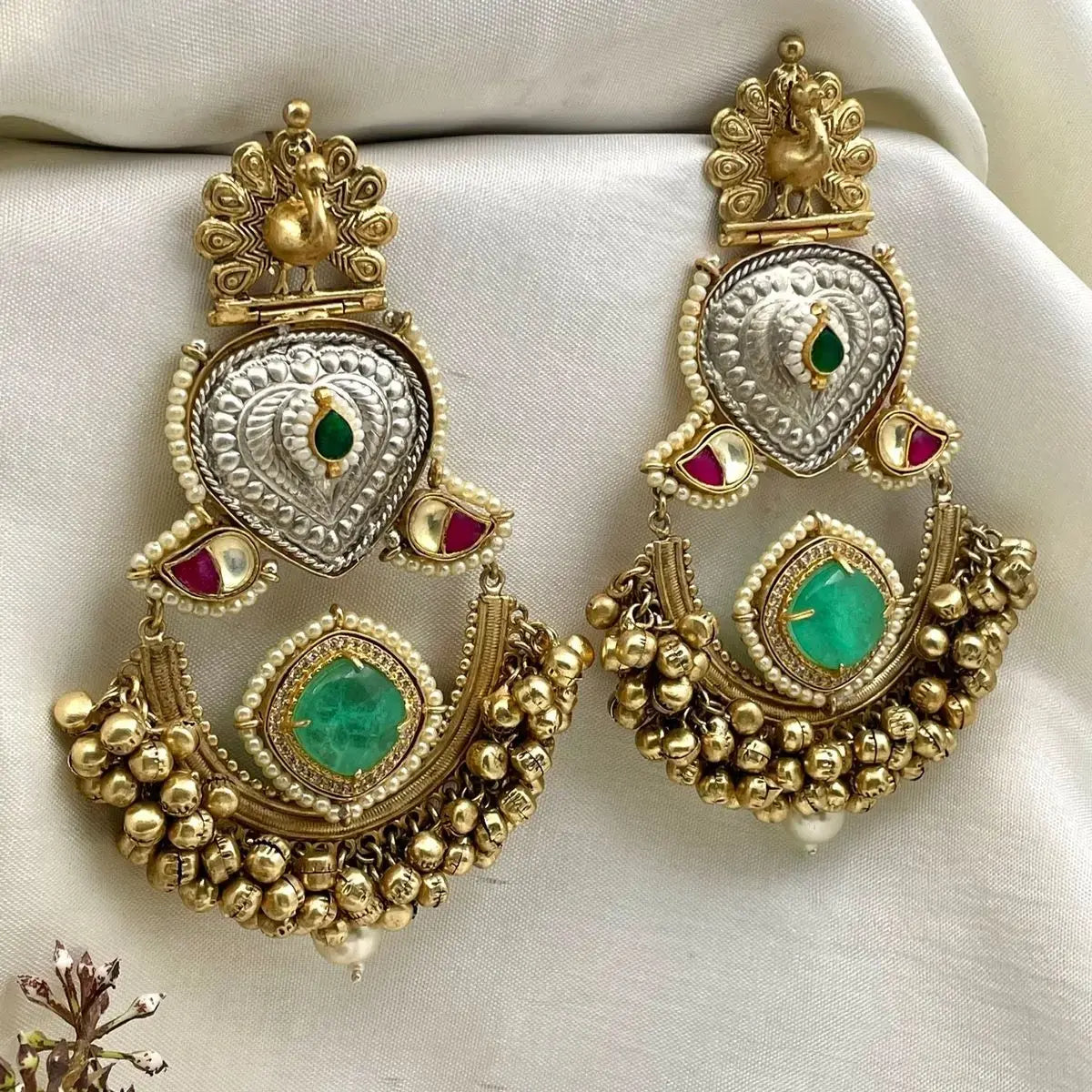 Ehsaas Doublet Brass Fusion Amrapali Earrings - Mint Green