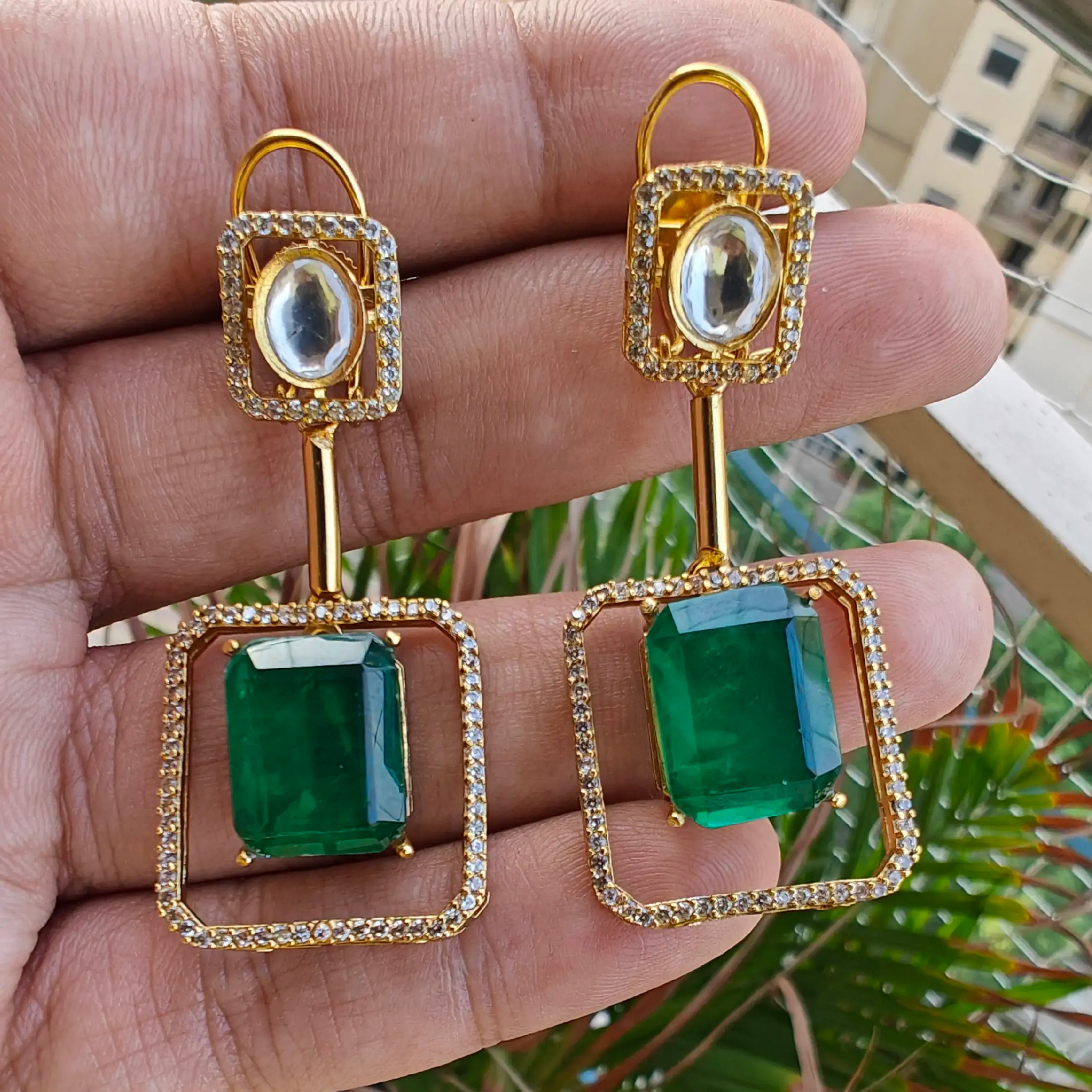 Kimaya Doublet Earrings- Emerald Green