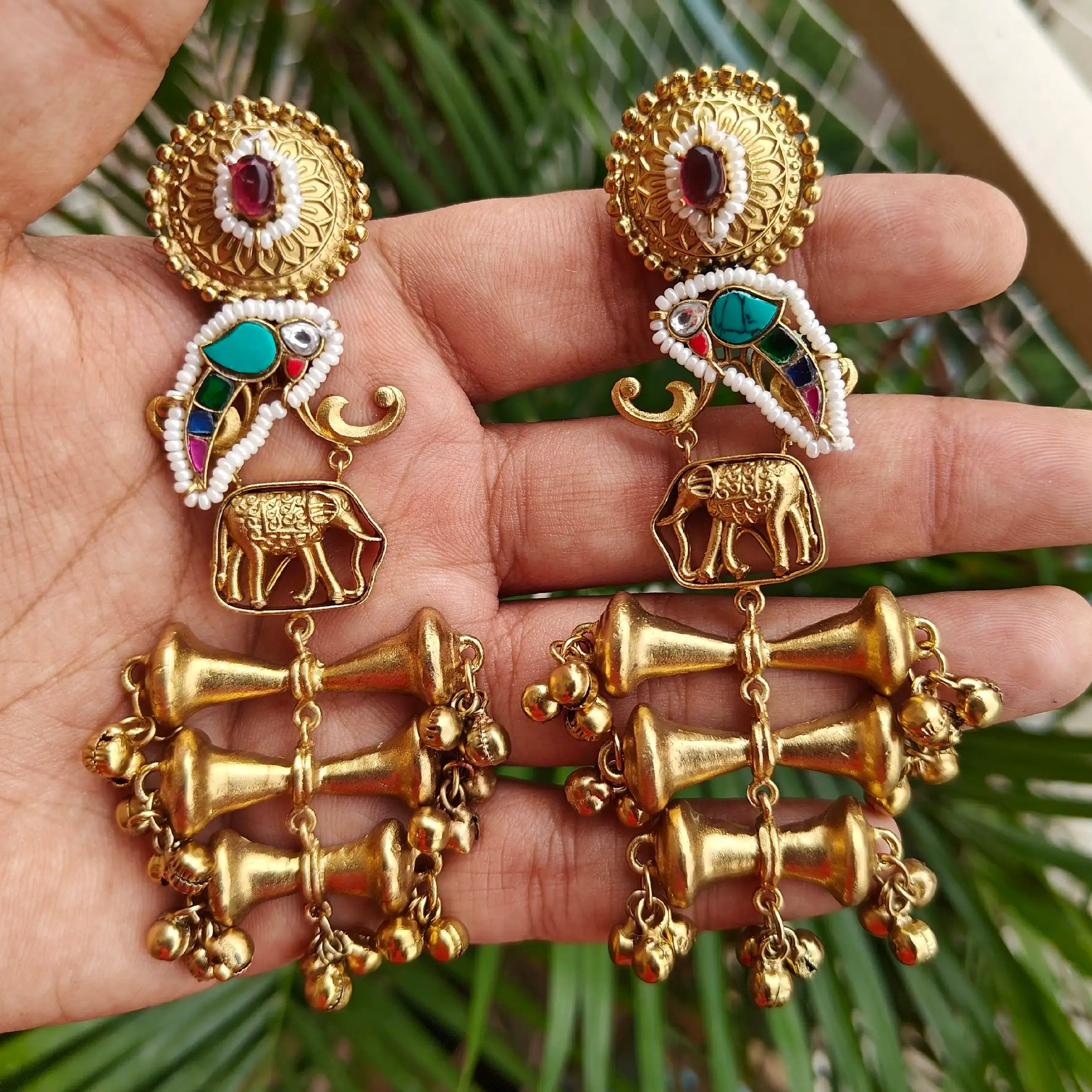 Gajja Damroo Amrapali Brass Fusion Earrings - Ruby Multi