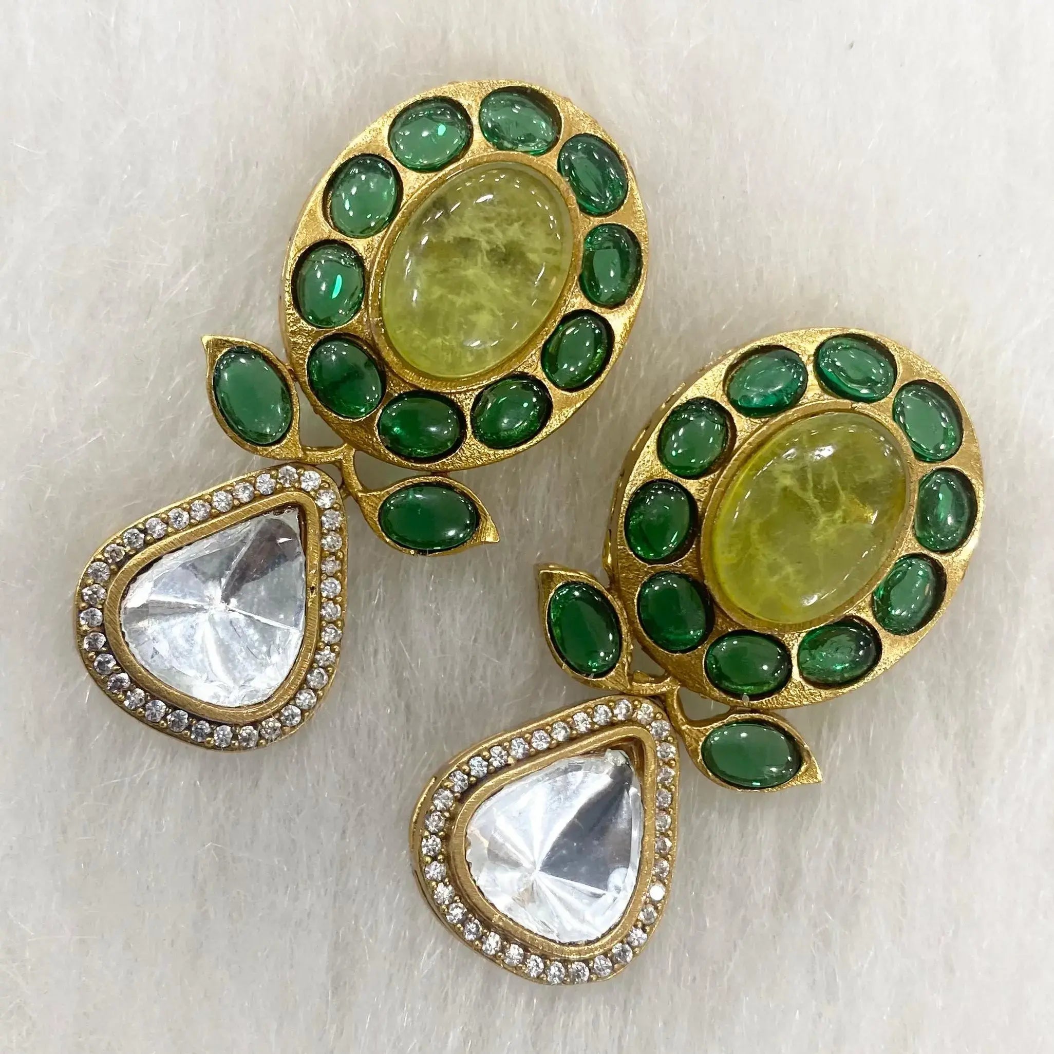 Raihna Cabochon Doublet Earrings - Lemon Yellow n Green