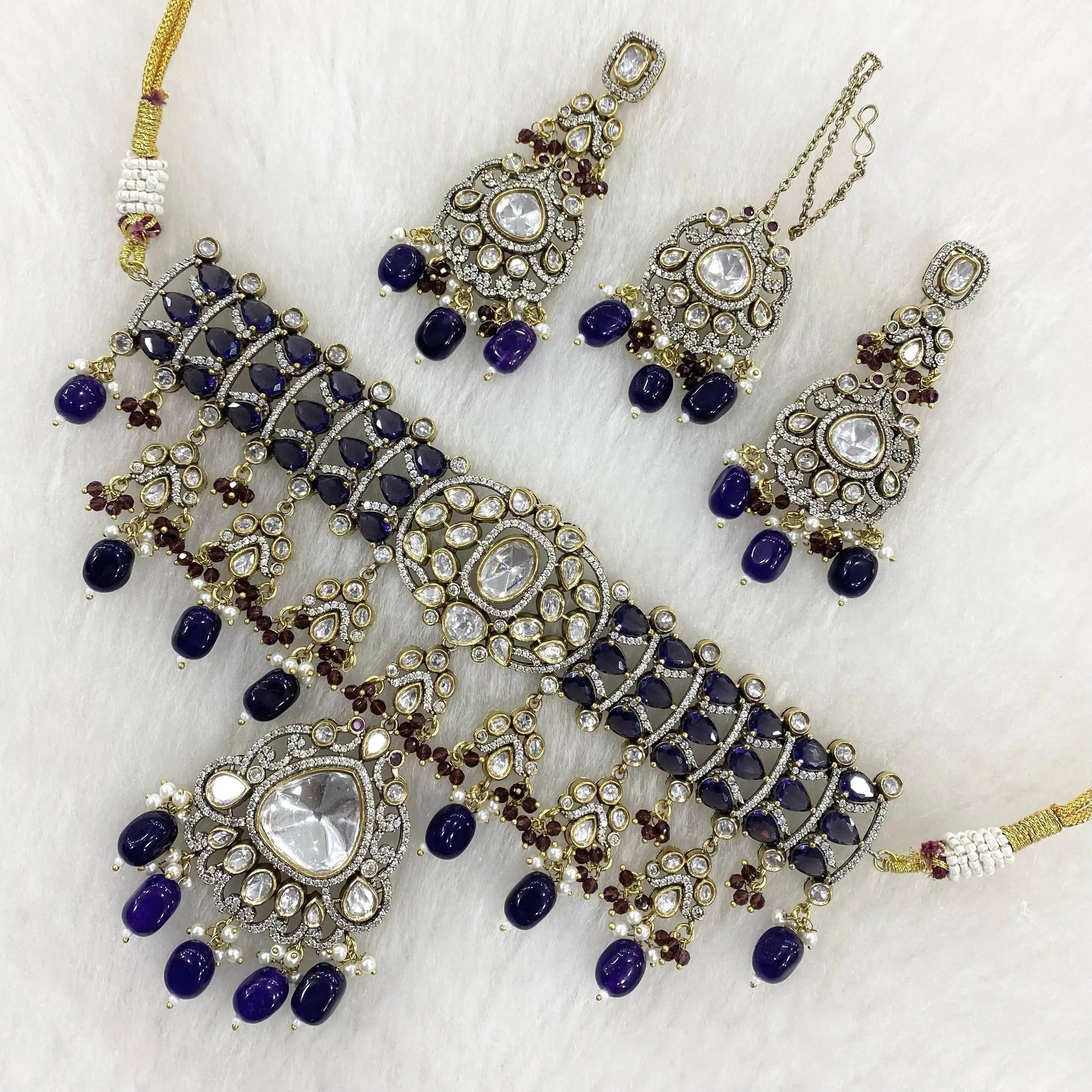 Hritika Uncut Moissanite Polki Choker Necklace Set - Purple
