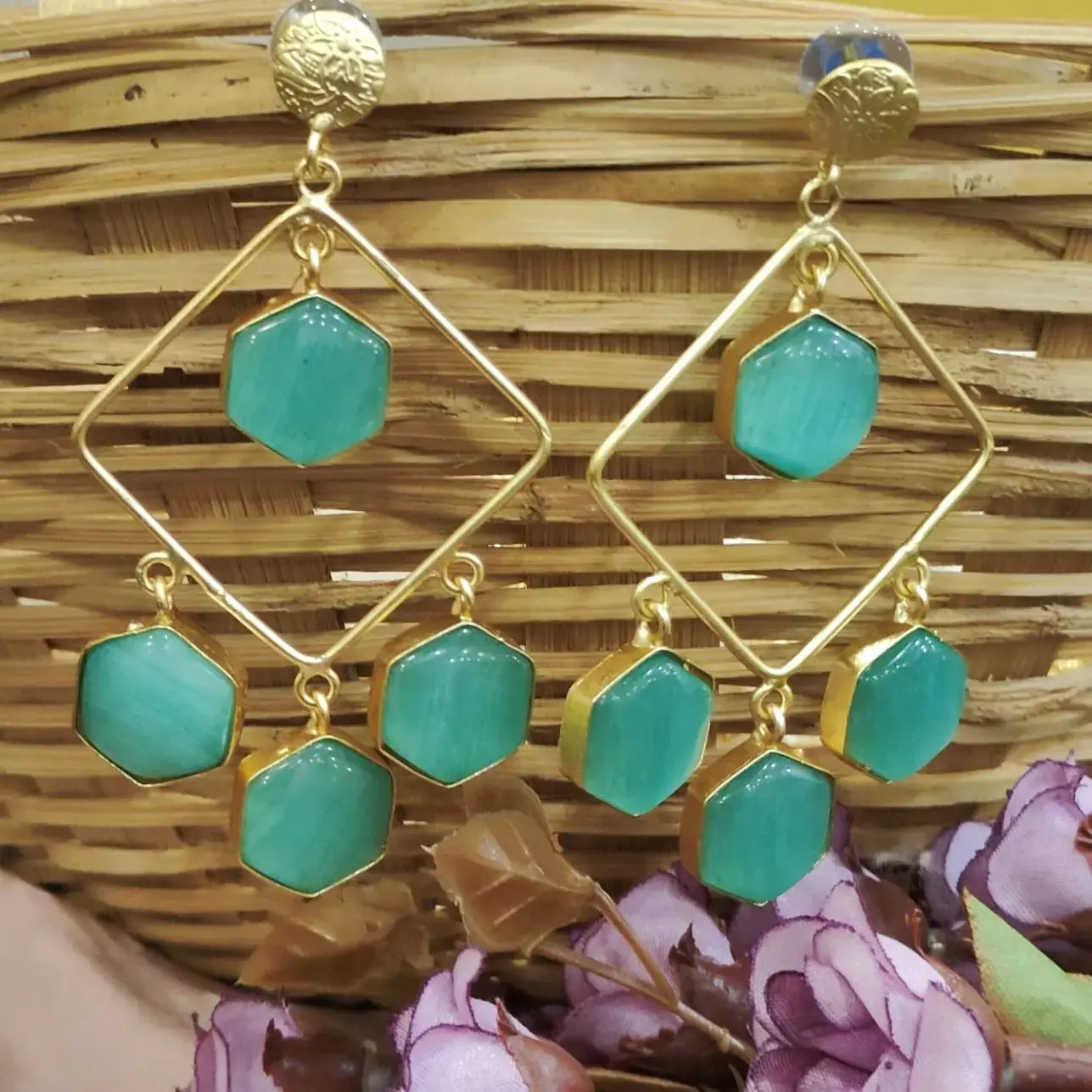 Asma Monalisa Dangler Earrings - Mint
