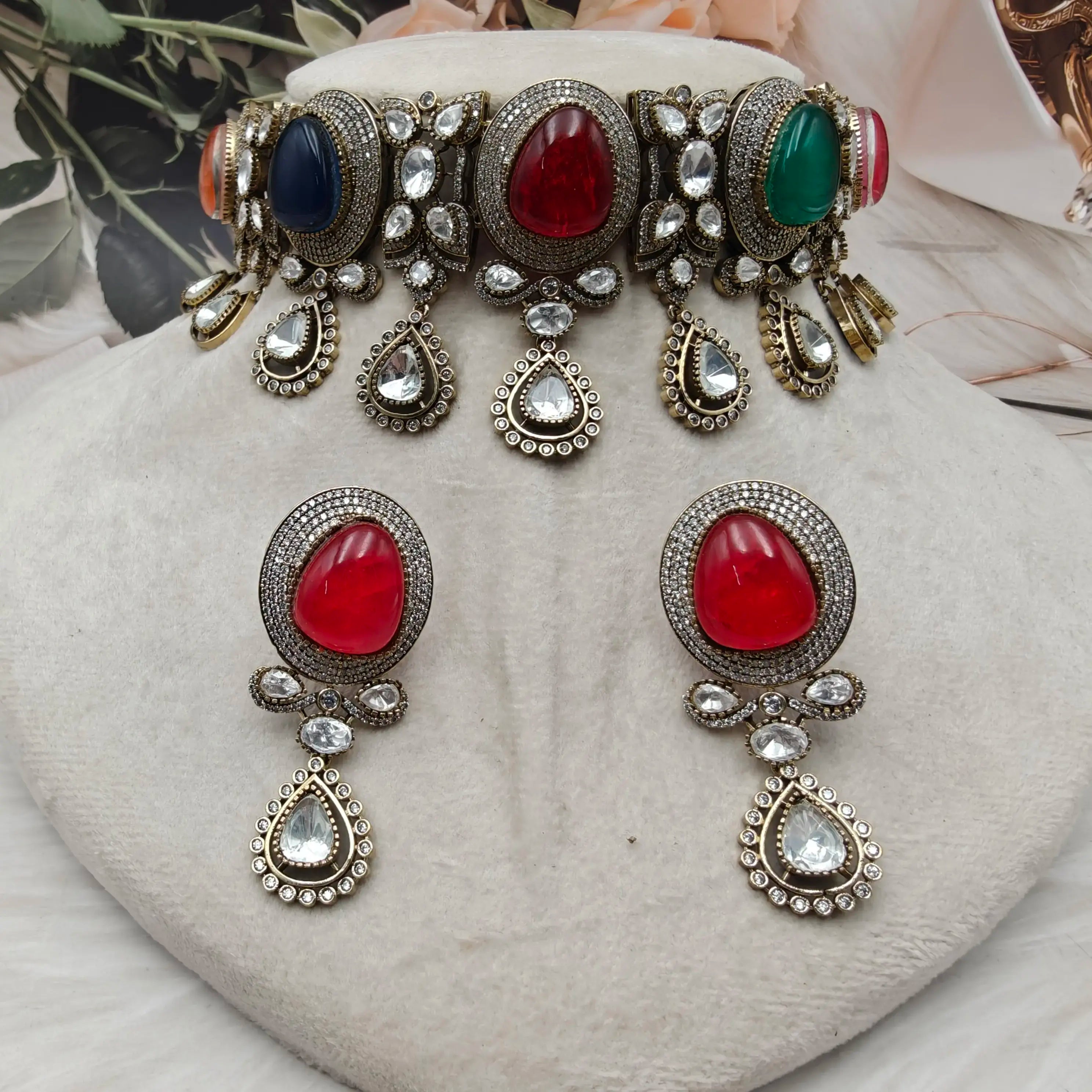 Aaina Tarang Doublet and Polki Choker Set - Multi