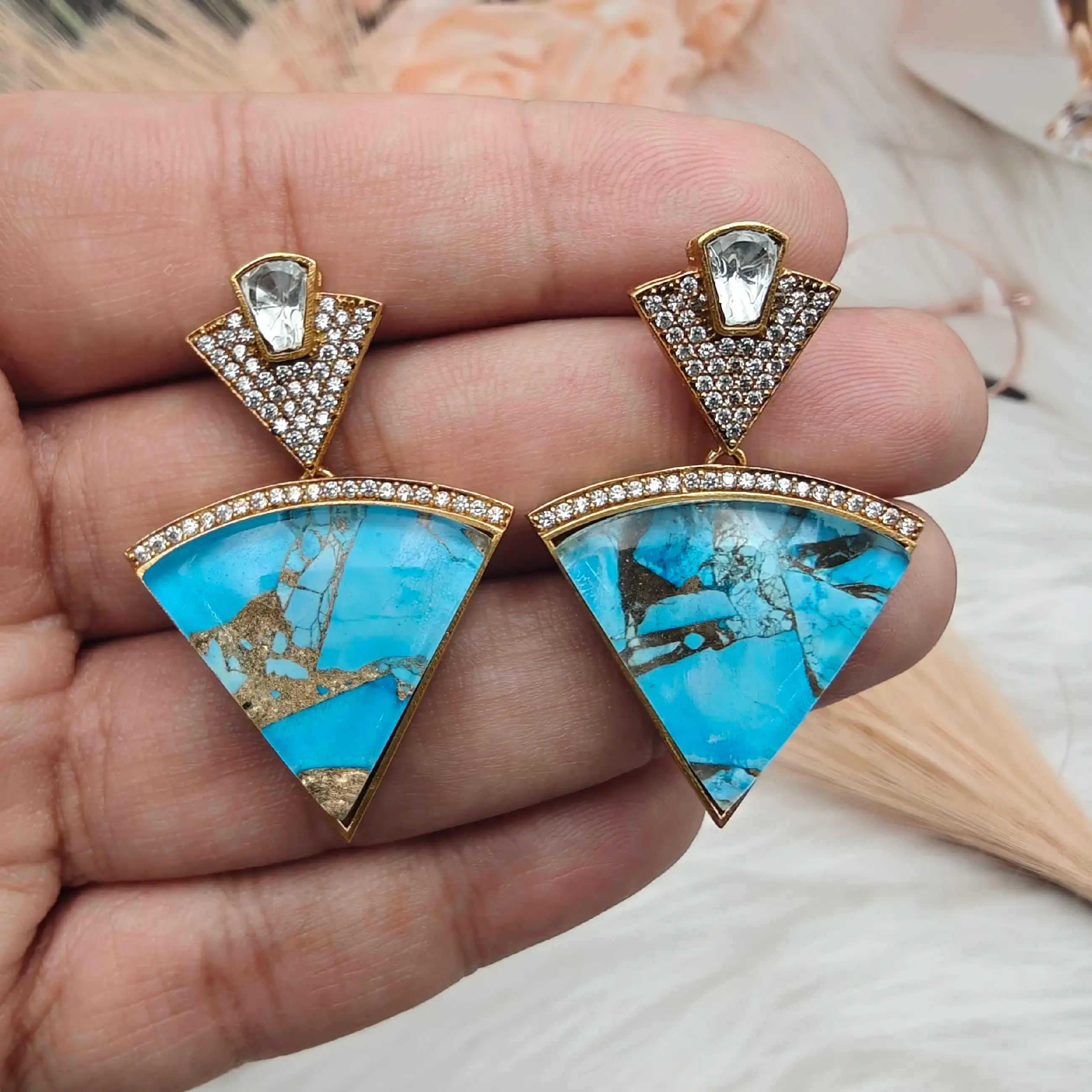 Medha Tourmaline Doublet Uncut Moissanite Polki Earrings - Turquoise