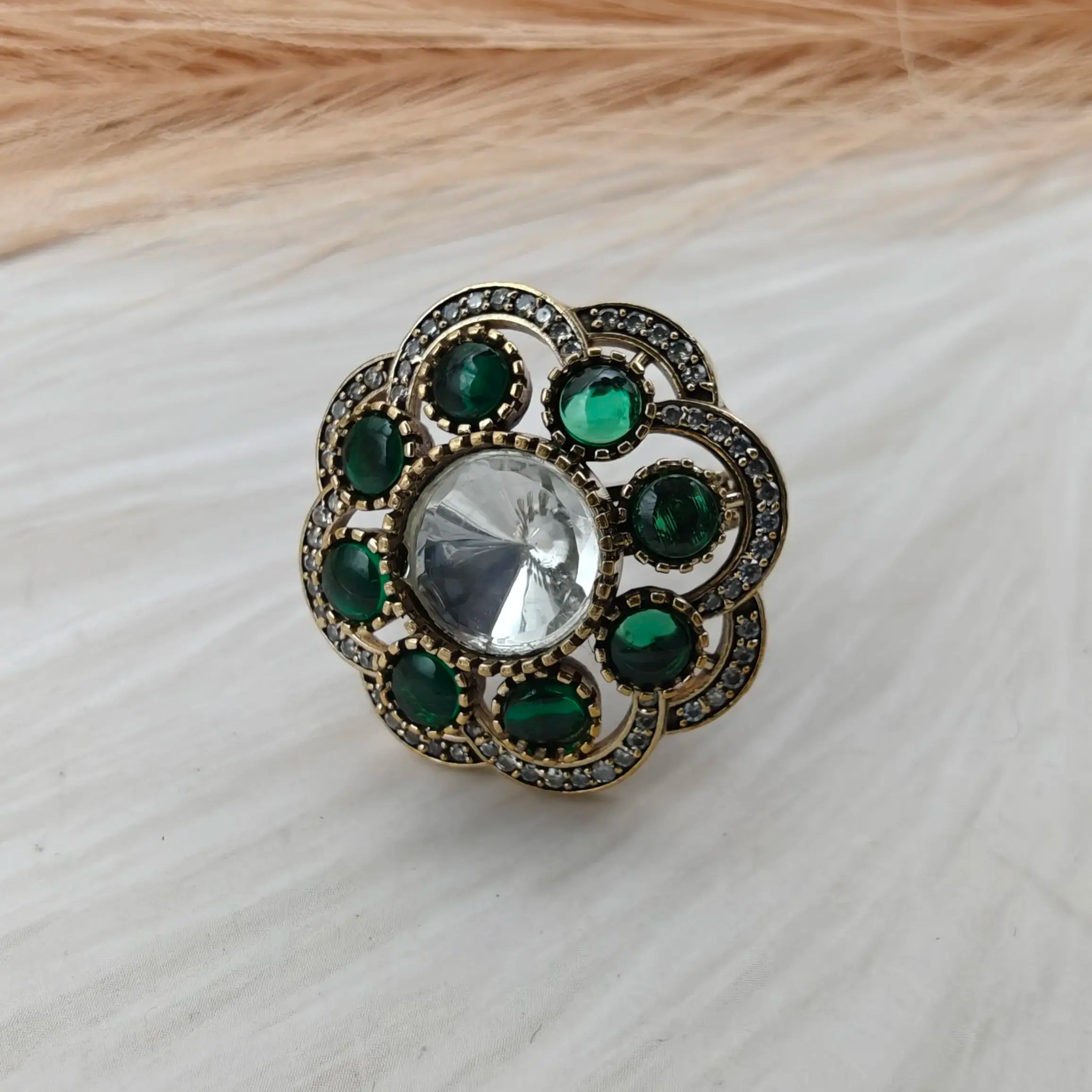 Niharika Uncut Polki Ring- Green