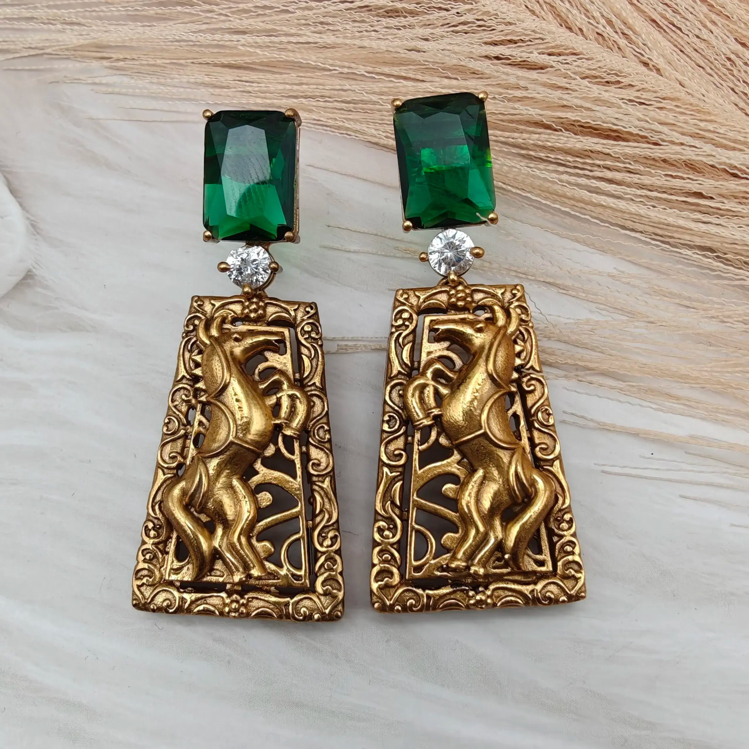 Ashwa Brass Earrings - Green