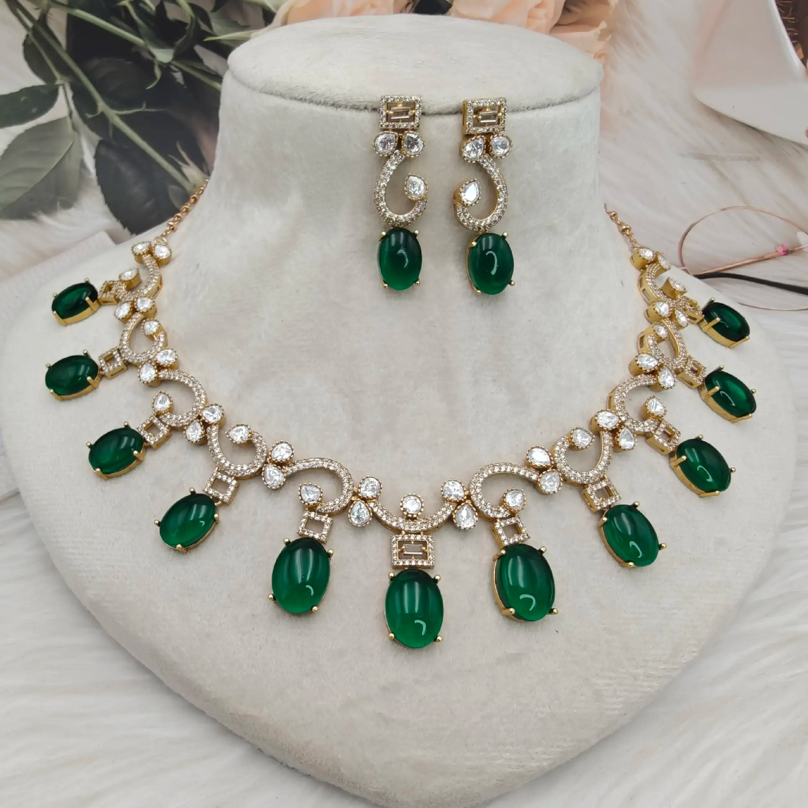 Siena Natural Stones Moissanite Necklace Set - Emerald Green