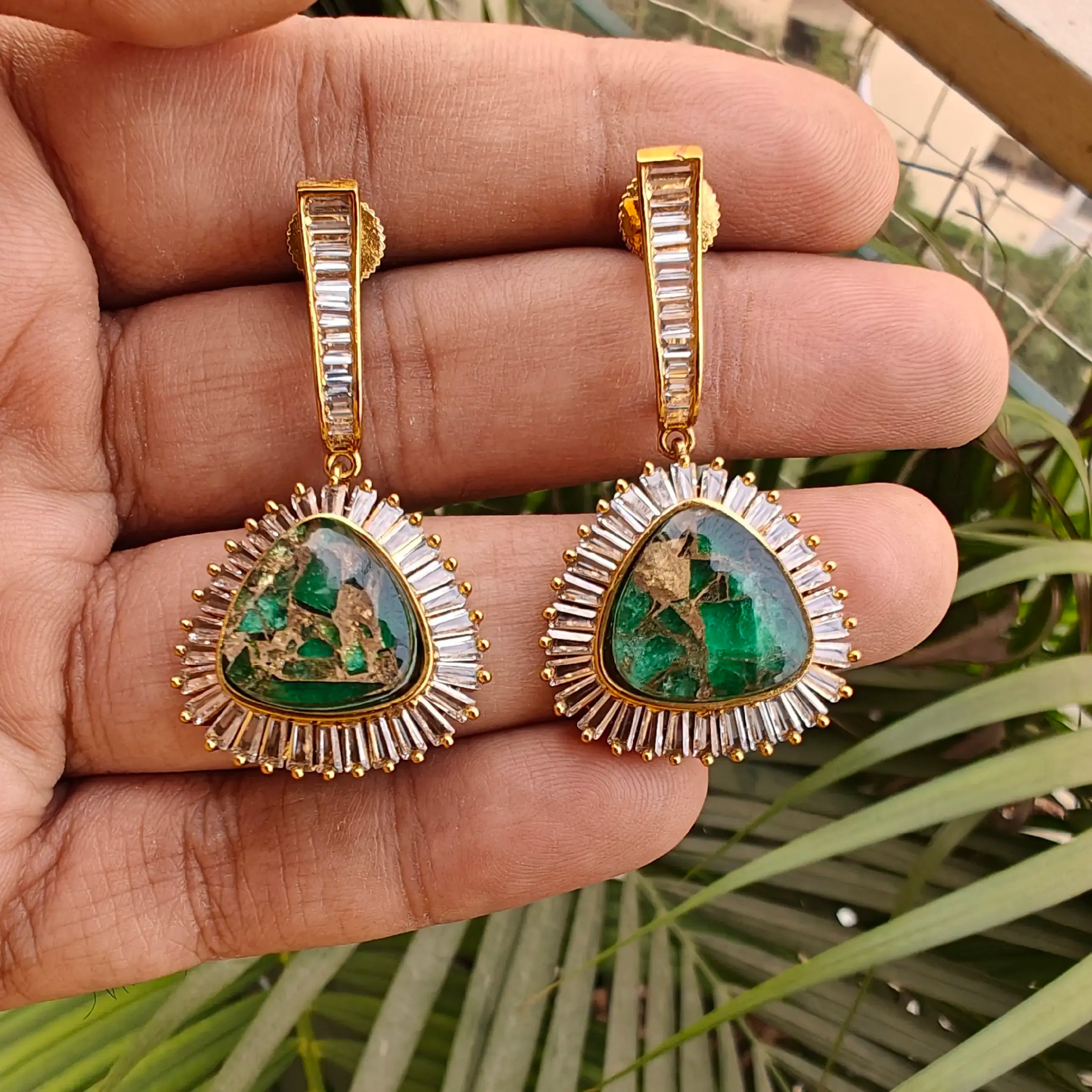 Akashi Tourmaline Doublet Baguette Stone Statement Dangler - Green