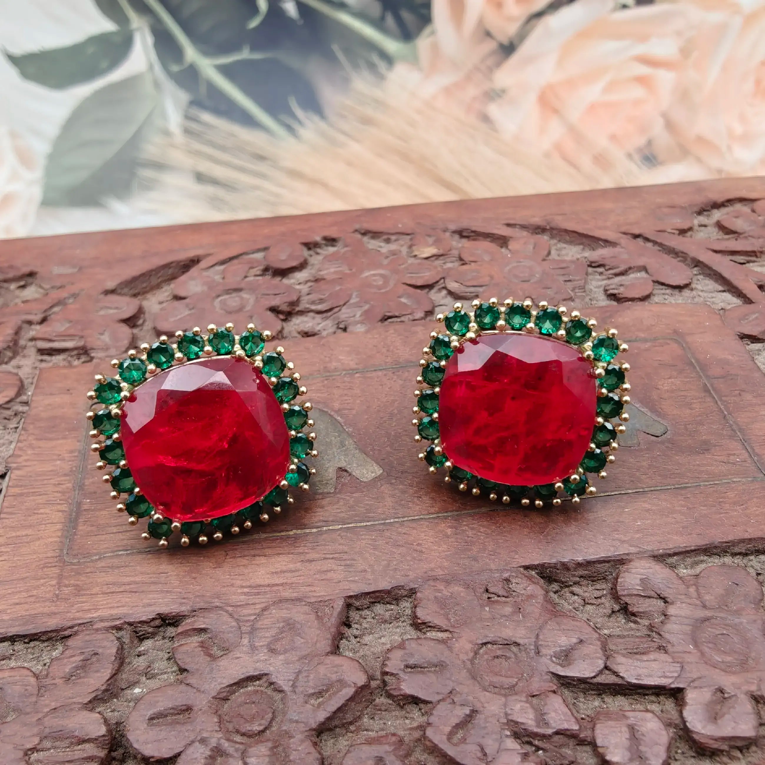 Alia Tanzanite doublet studs- Red And Green