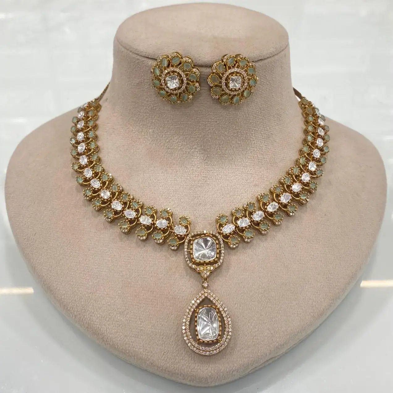 Masaba Uncut Moissanite Polki Necklace Set - Mint