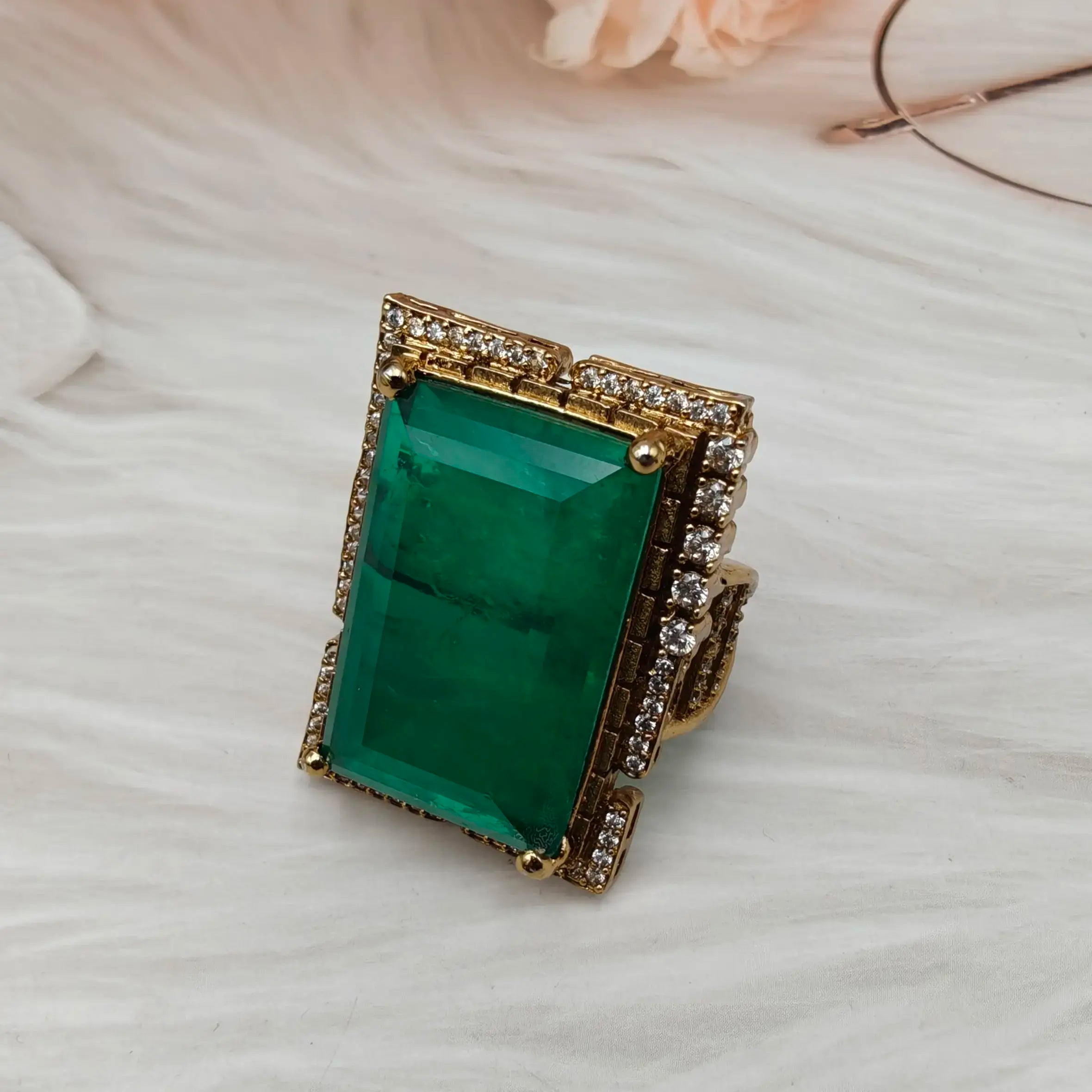 Isabella Russian Doublet Statement Ring - Green